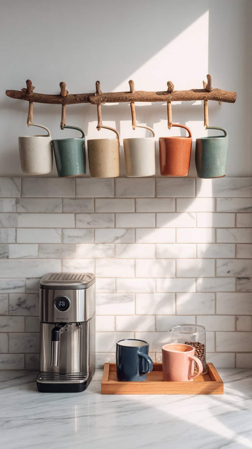 18 DIY Coffee Bar Ideas for Small Kitchens 104 Wall-Mounted Mug Rack