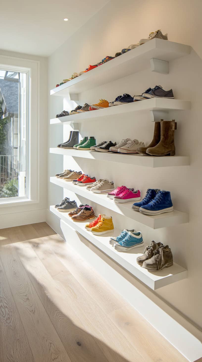 15 Small Entryway Ideas to Organize Shoes and Coats 66 Wall-Mounted Shoe Shelves