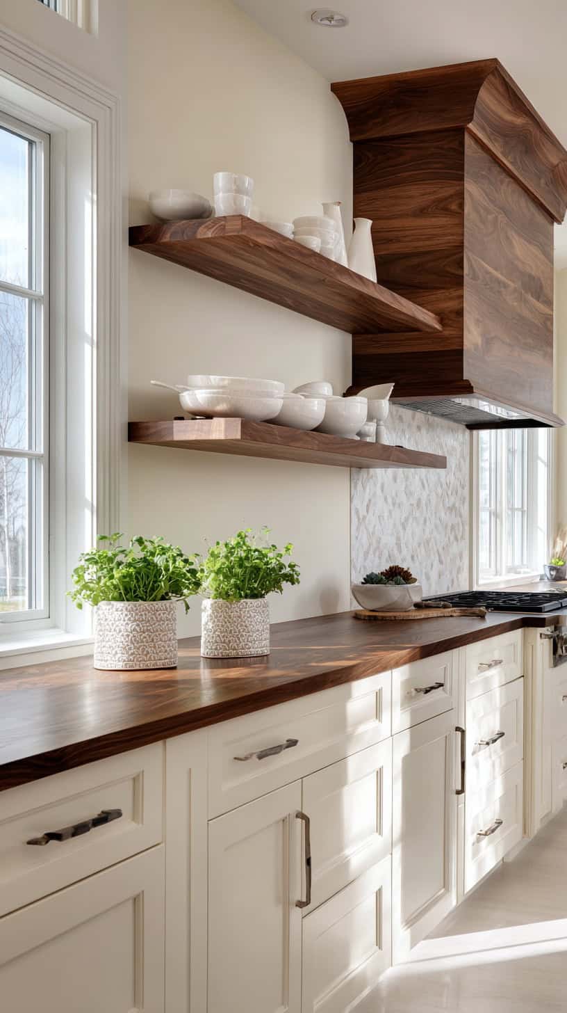 20 Farmhouse Kitchen Decor Ideas to Refresh Your Home 107 Walnut Wood Accents