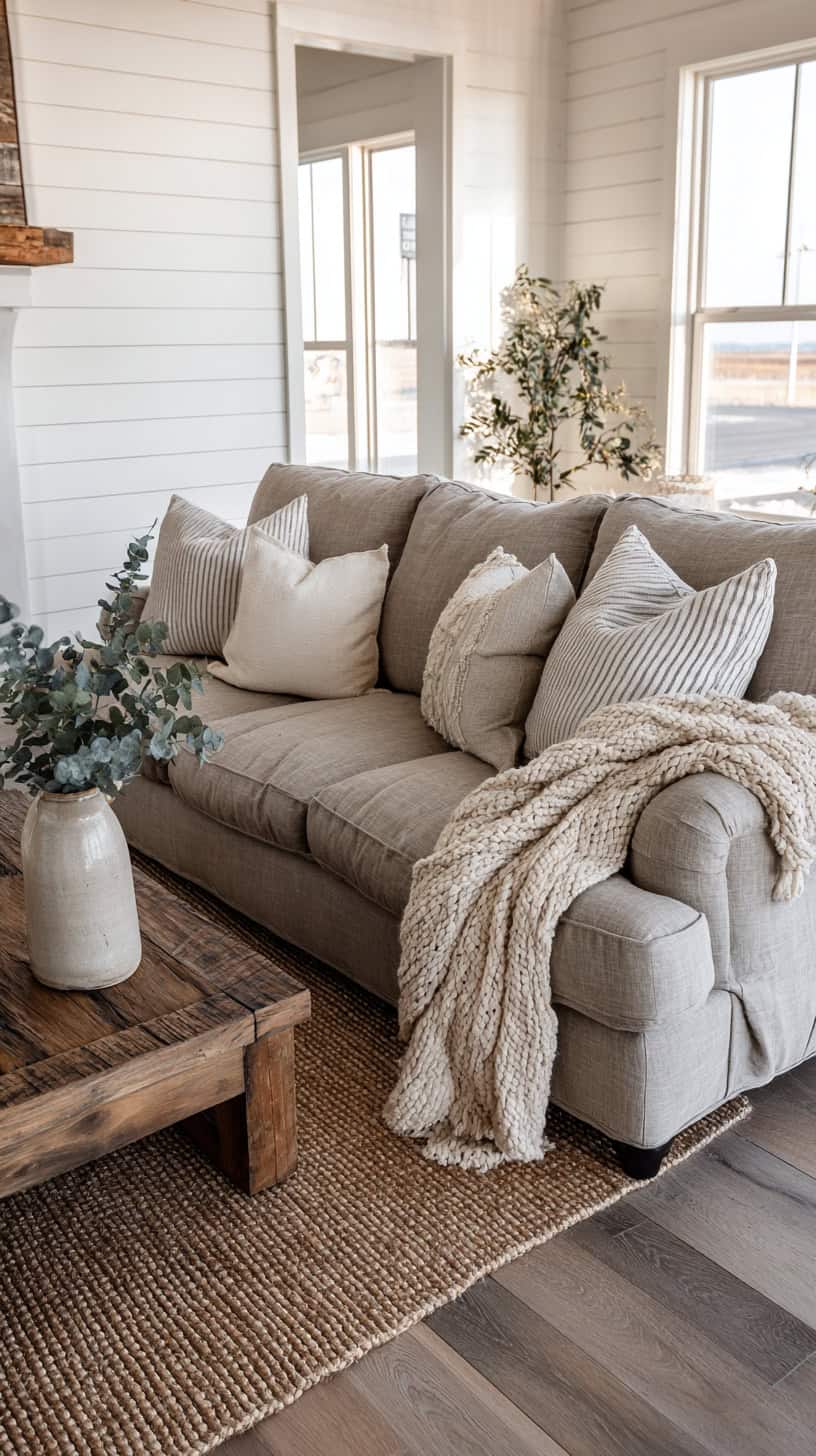 20 Modern Farmhouse Living Room Ideas to Copy Right Now 98 Warm Mushroom Upholstery