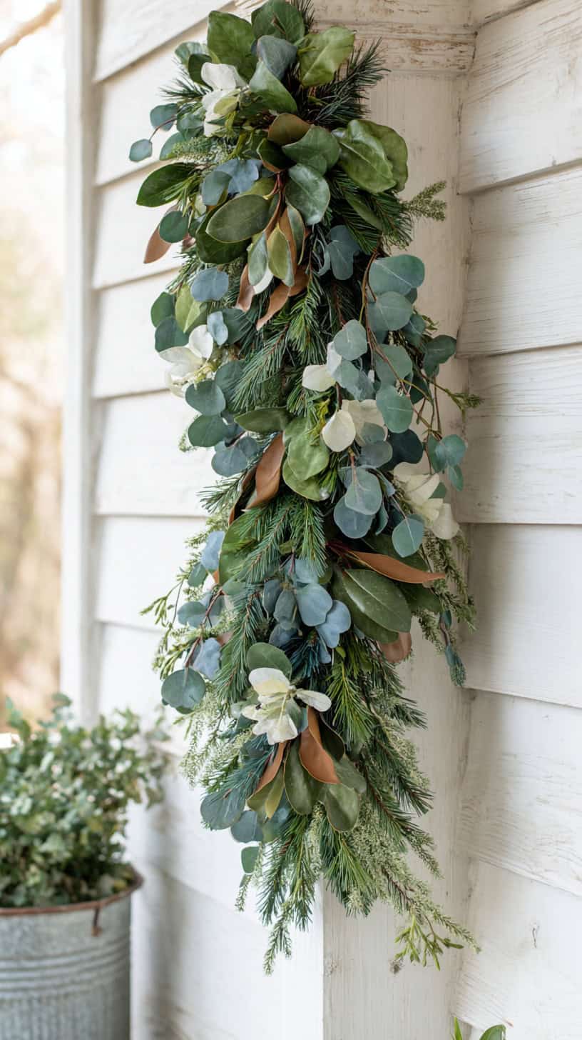 15 Farmhouse Porch Decor Ideas for Late Winter 66 Winter Greenery Swag
