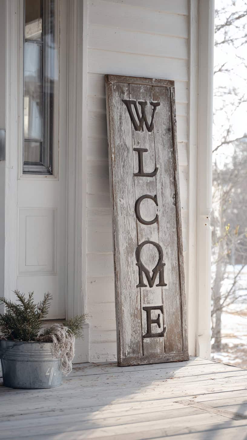15 Farmhouse Porch Decor Ideas for Late Winter 78 Winter Welcome Sign