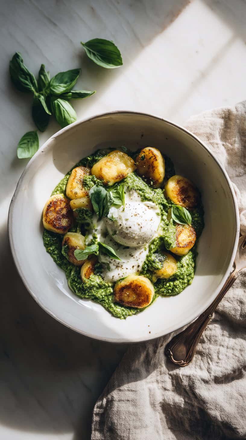 Pesto Gnocchi with Burrata