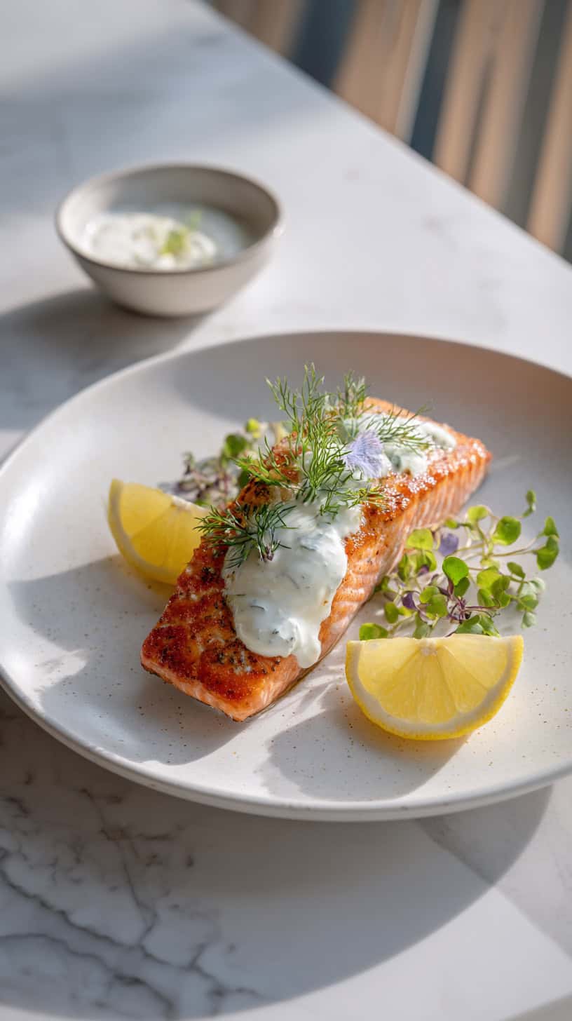 Salmon with Dill Yogurt Sauce