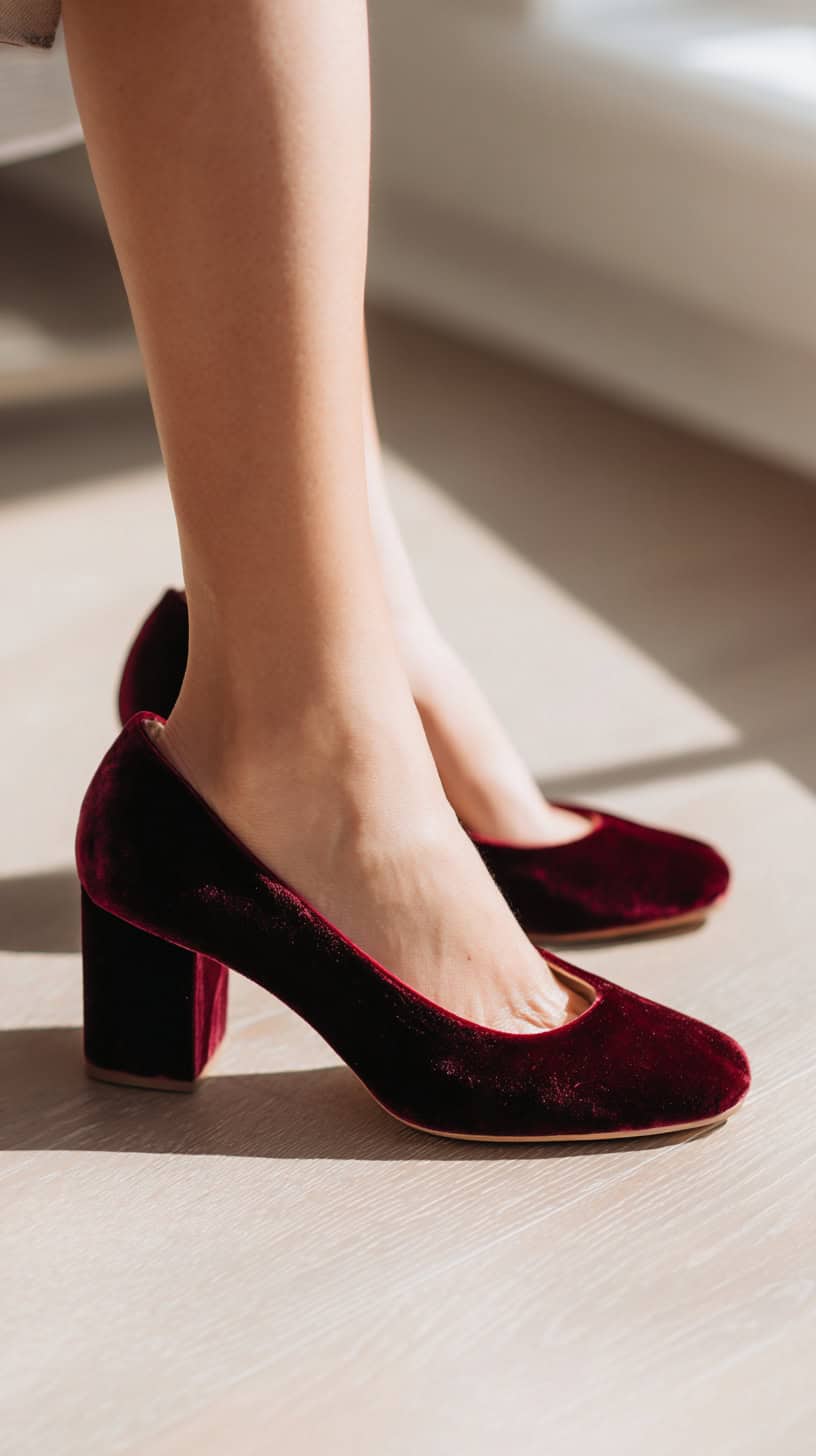 Velvet Cushion Block Heels