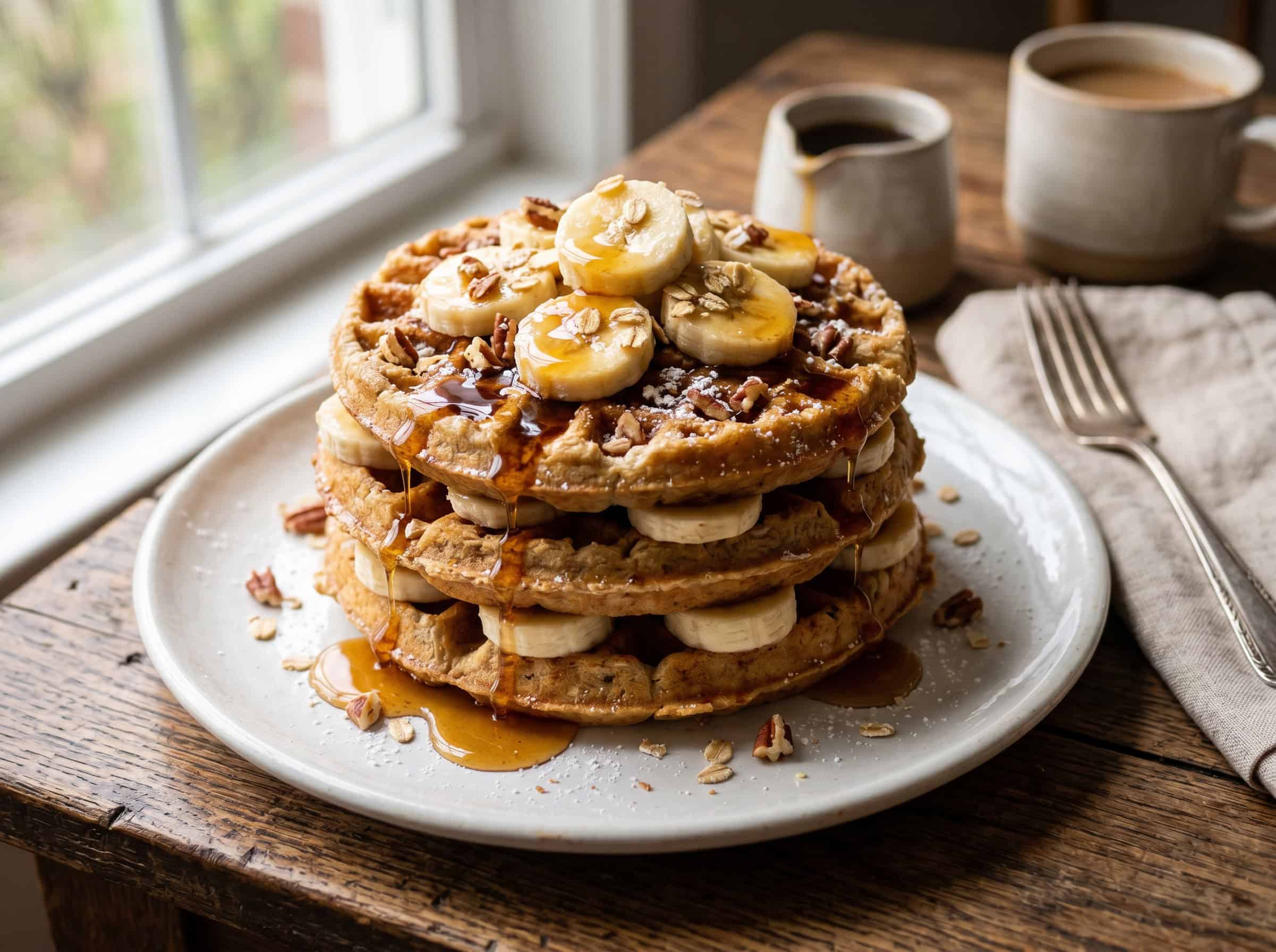 Banana Oat Waffle Stacks