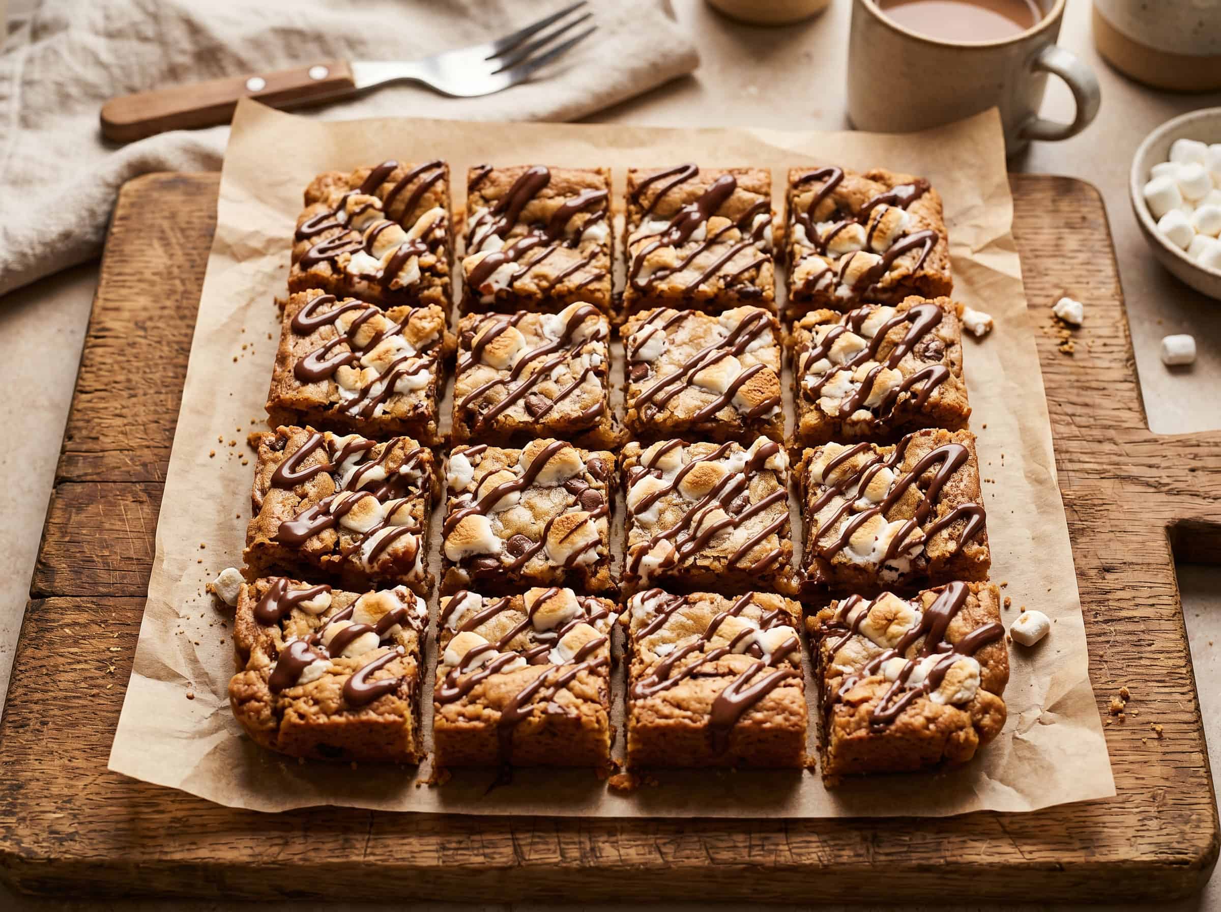 S'mores Blondies with Chocolate Drizzle