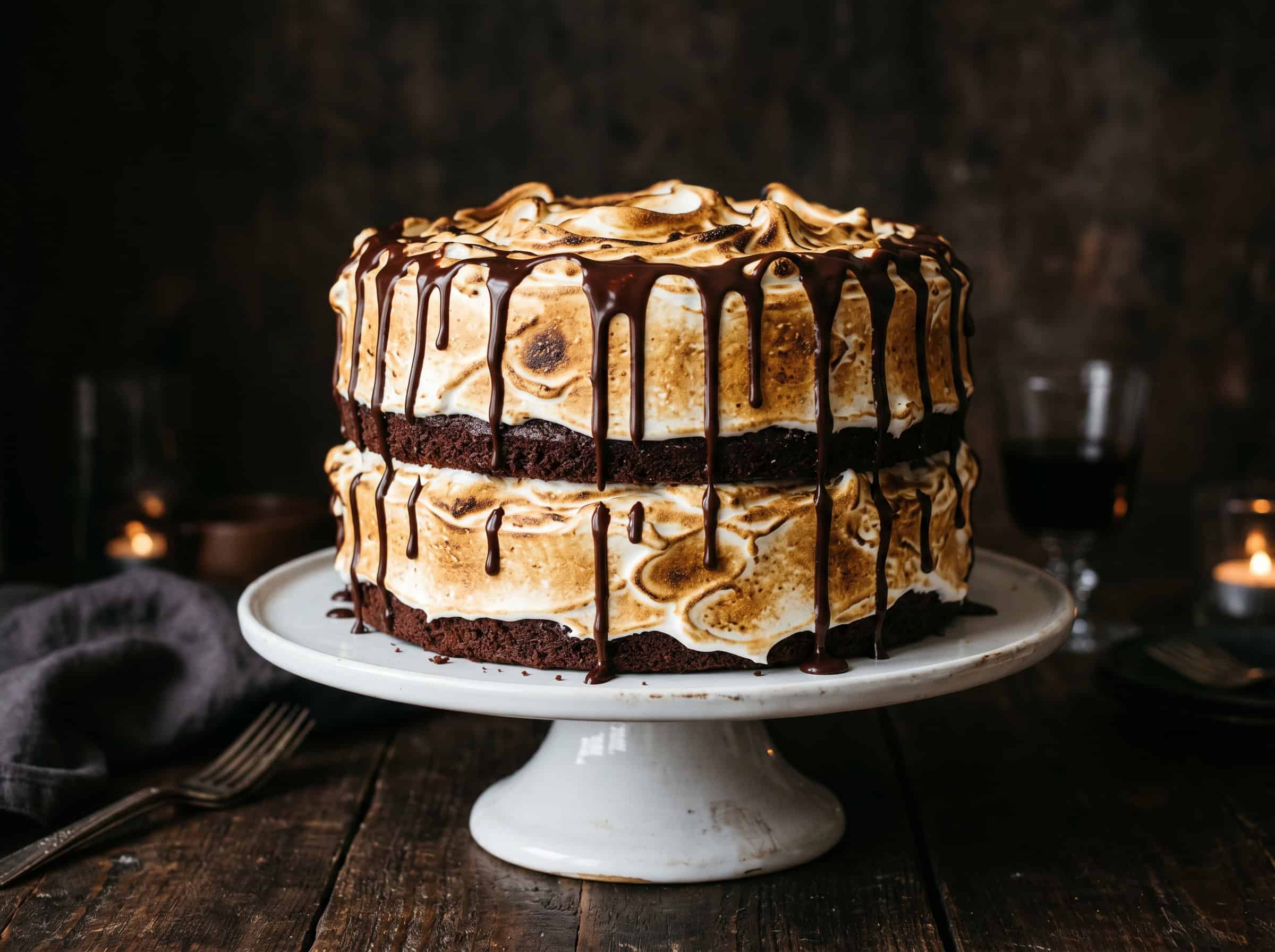 S'mores Layer Cake with Toasted Marshmallow Frosting
