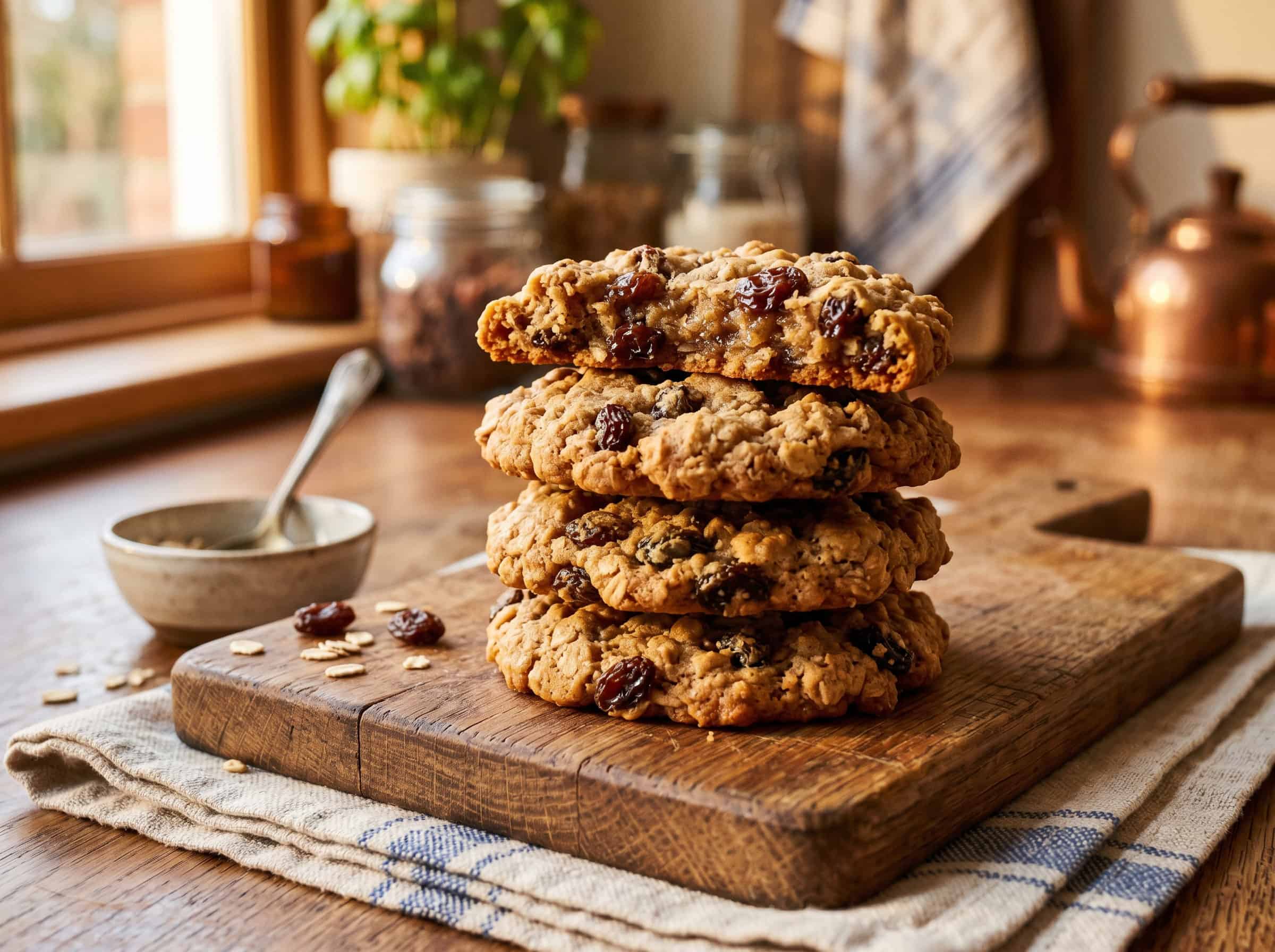 Thick and Chewy Oatmeal Raisin Cookies
