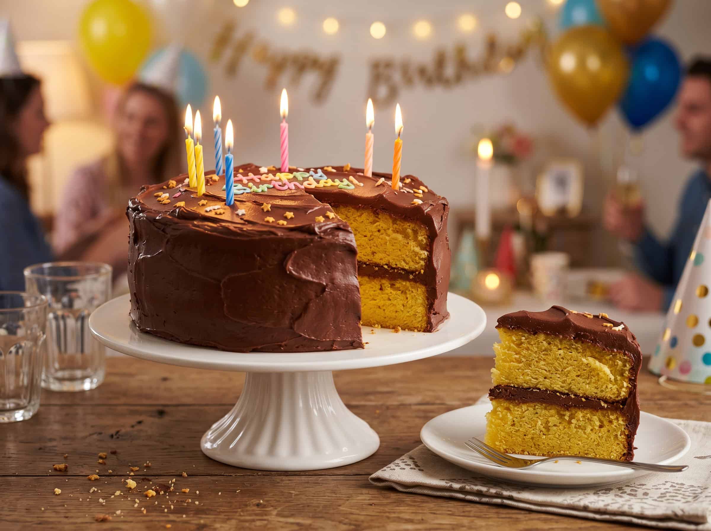 Classic Yellow Birthday Cake with Chocolate Frosting