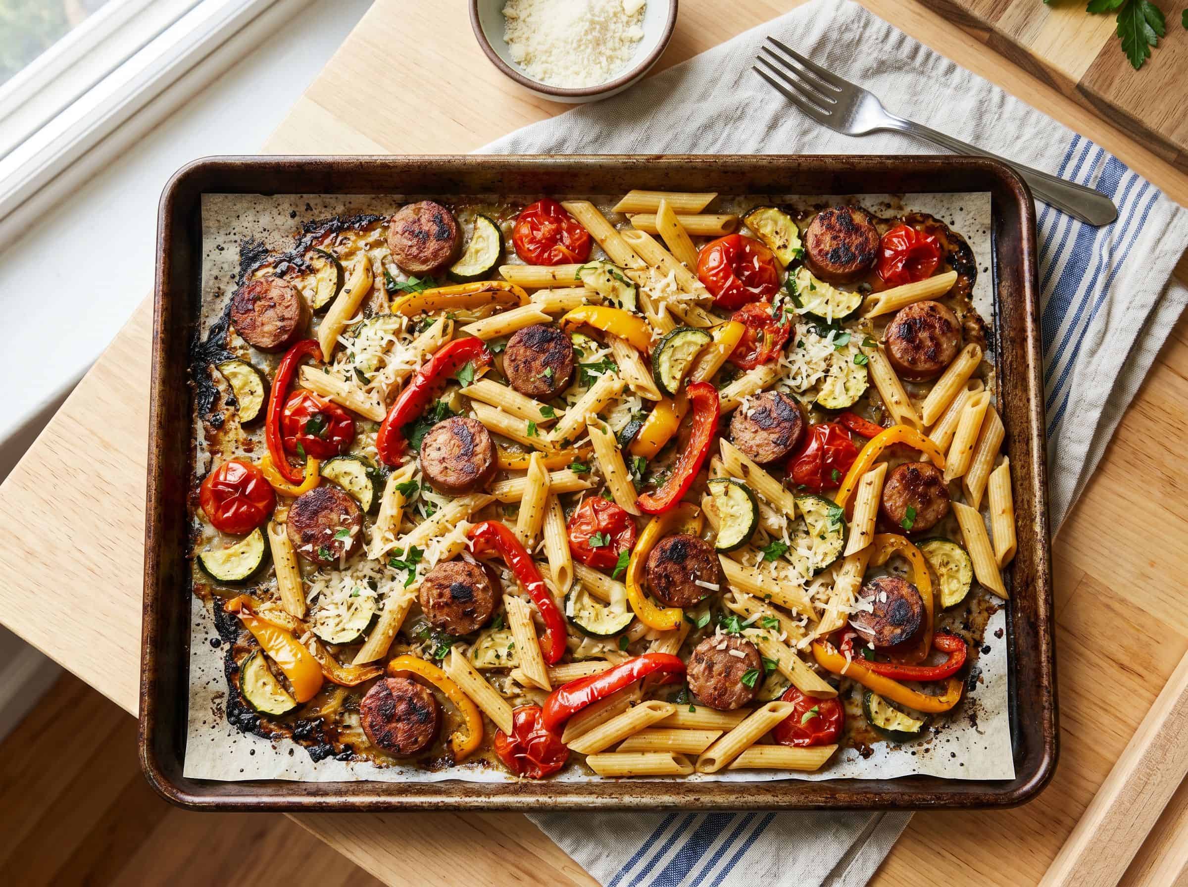 Sheet Pan Sausage and Veggie Pasta