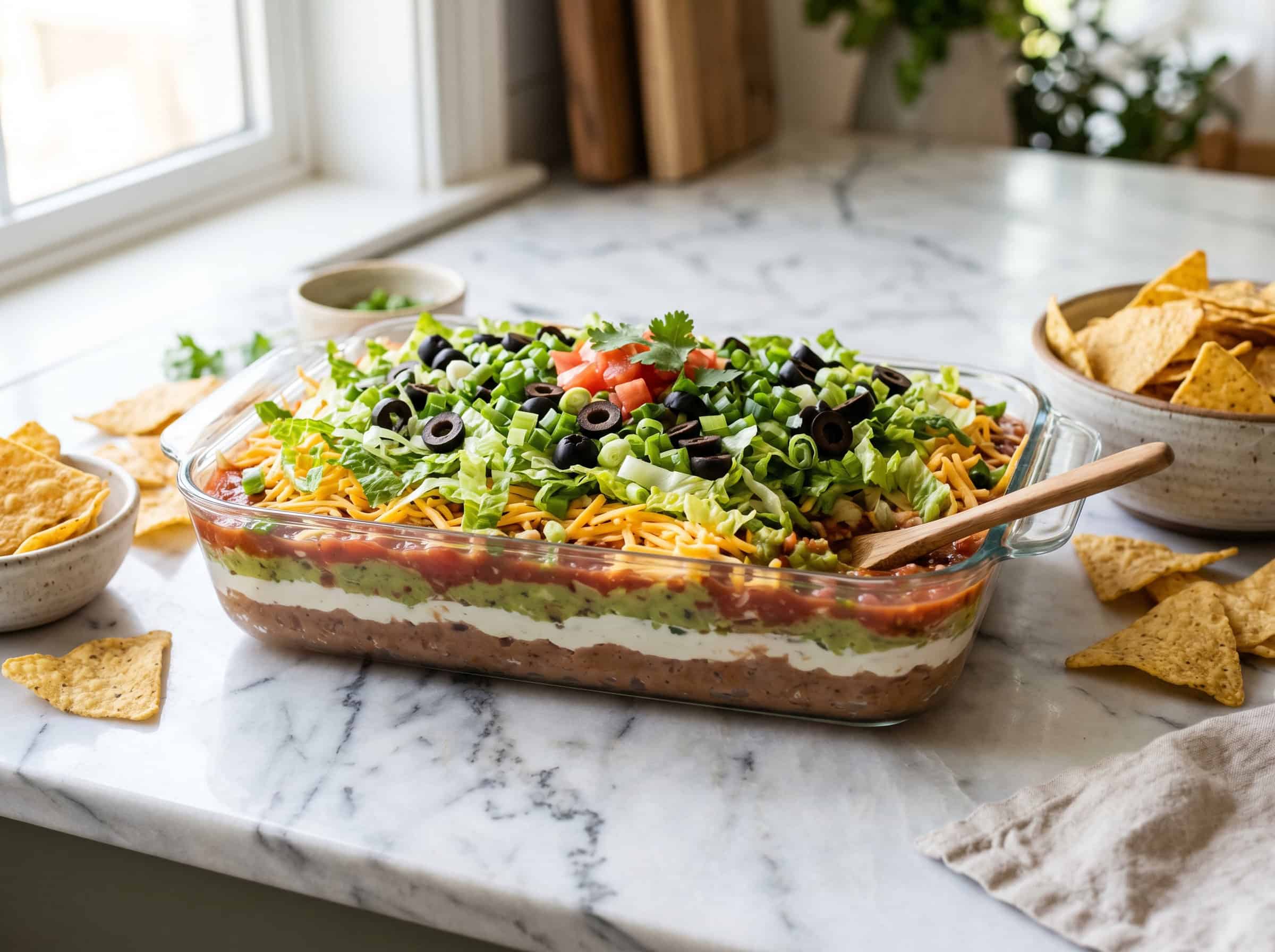 7-Layer Taco Dip with Tortilla Chips