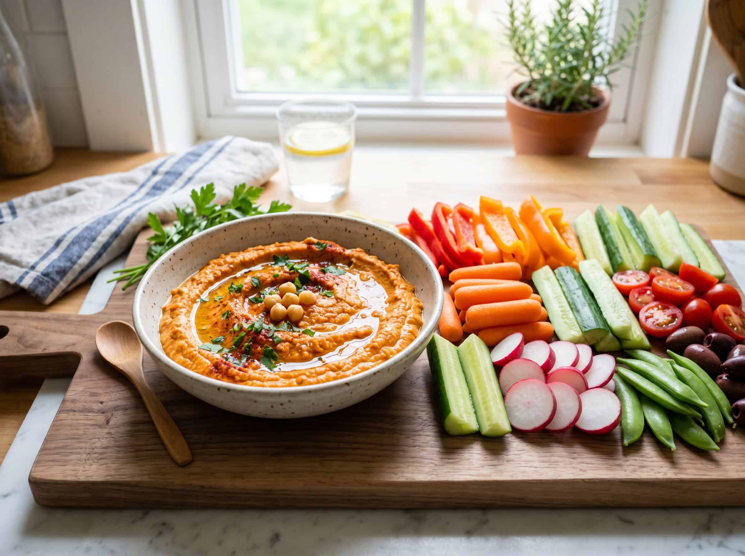 Roasted Red Pepper Hummus with Veggie Platter