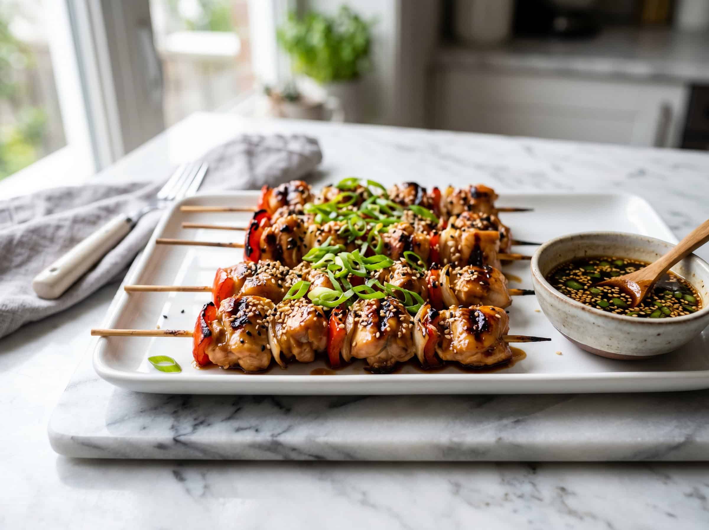 Teriyaki Chicken Skewers with Sesame Dipping Sauce