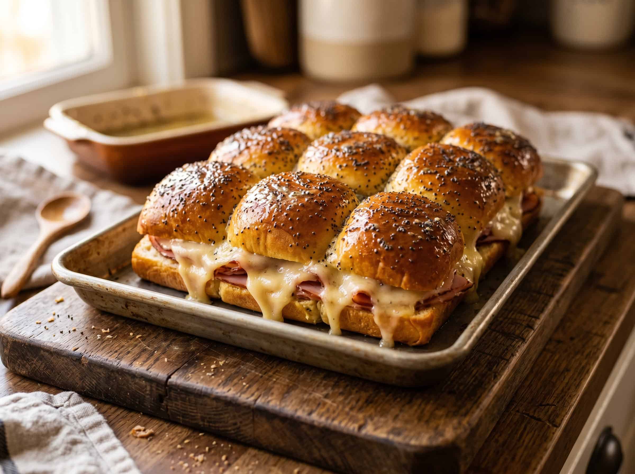 Ham and Swiss Cheese Sliders on Hawaiian Rolls