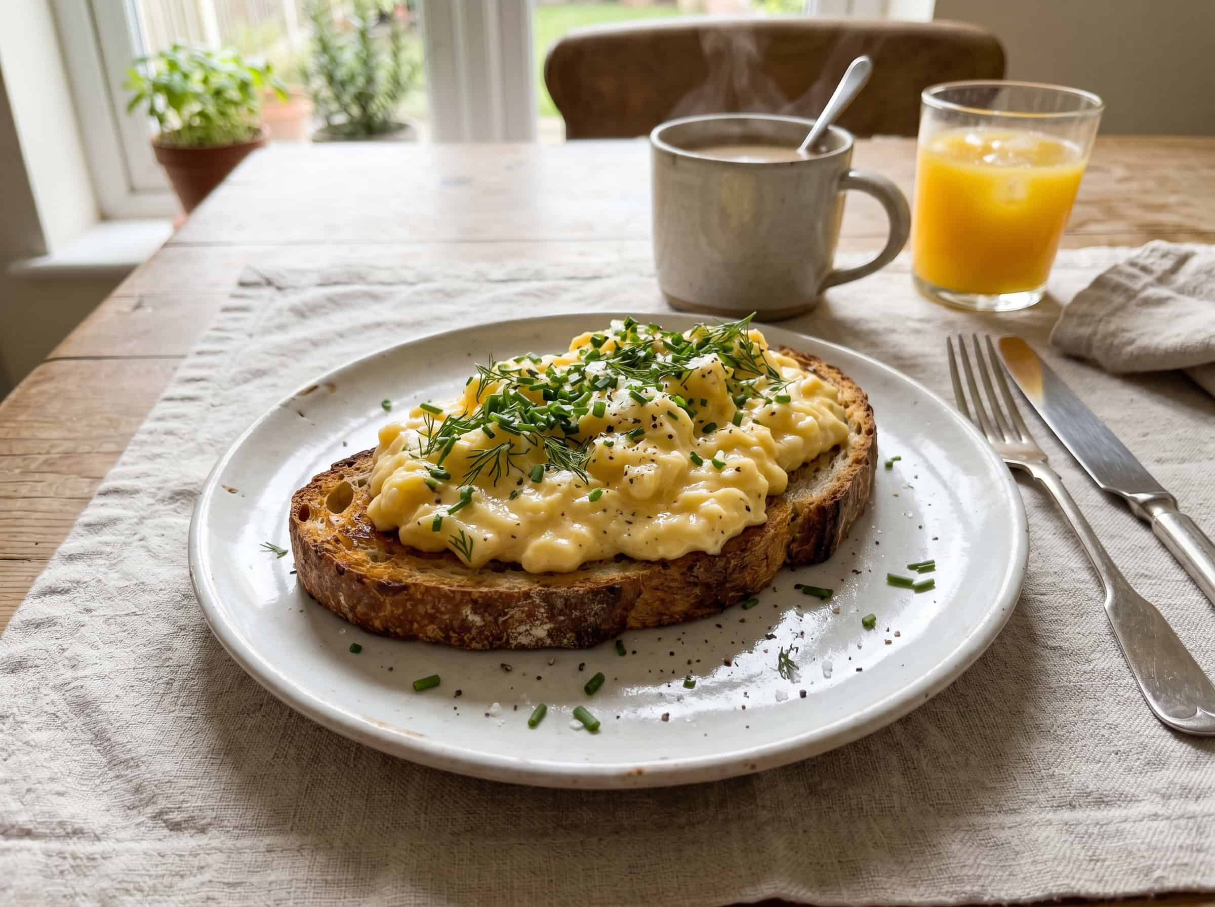 Cheesy Scrambled Eggs with Herbs