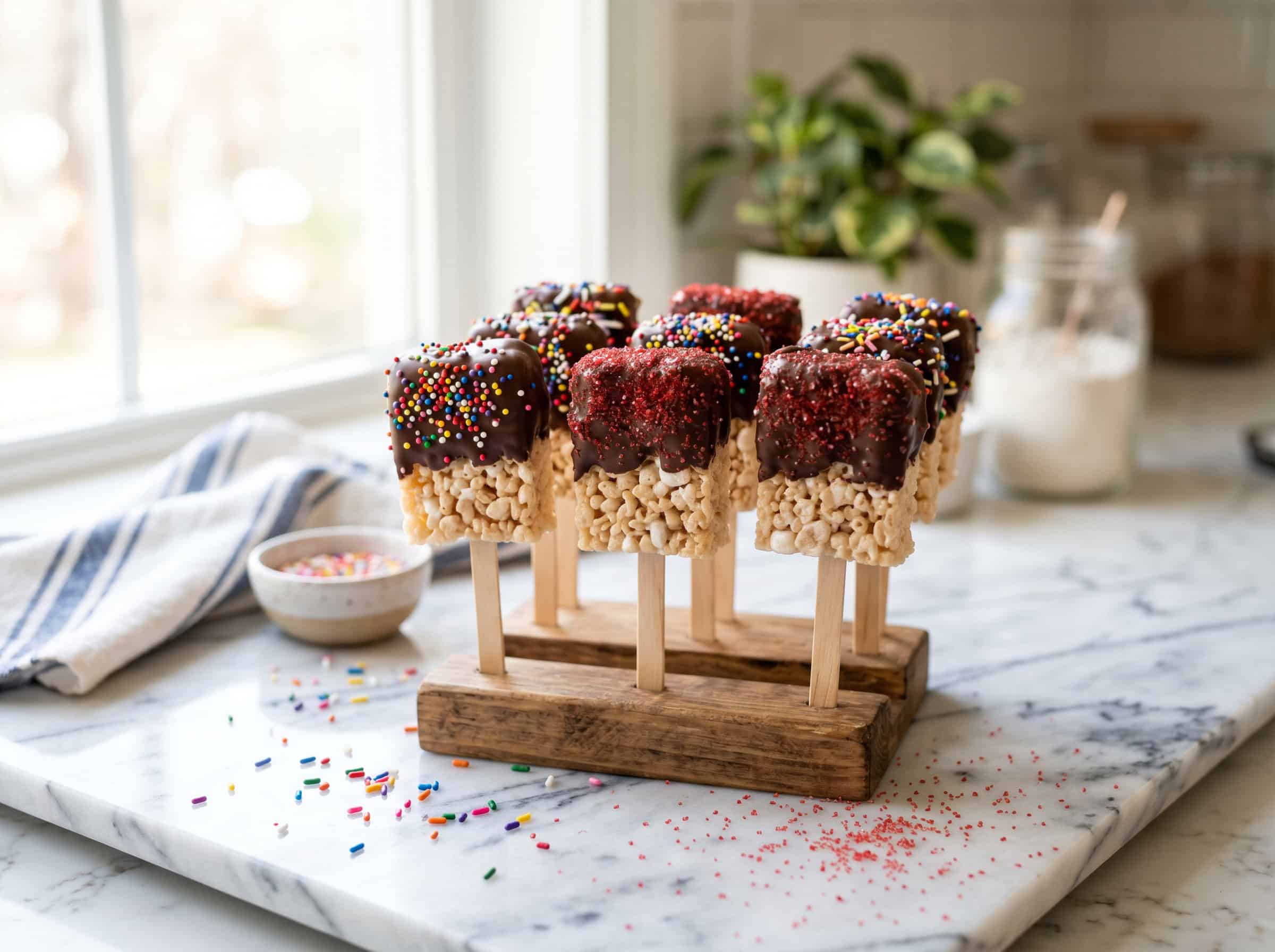 Chocolate-Dipped Rice Krispie Treat Pops