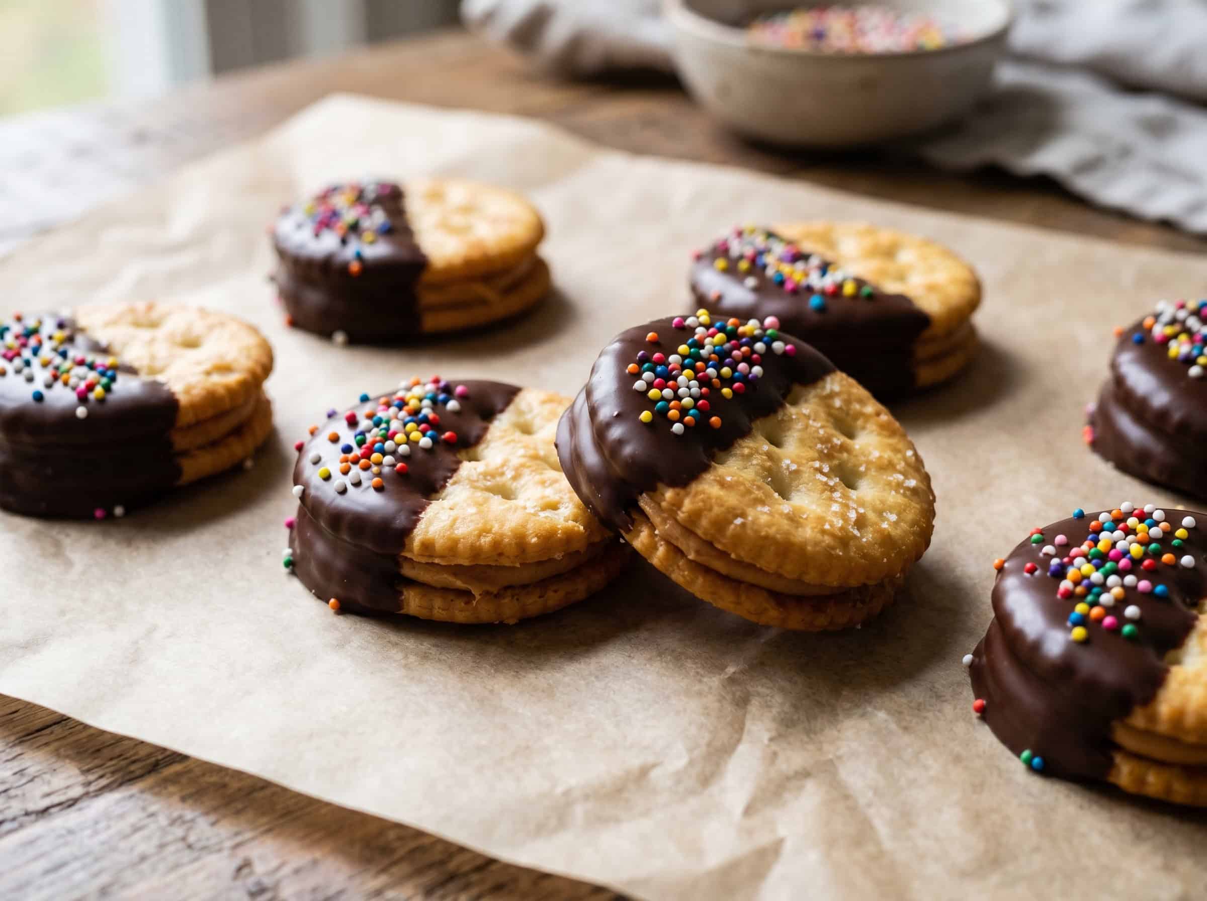 Ritz Cracker Peanut Butter Sandwiches Dipped in Chocolate