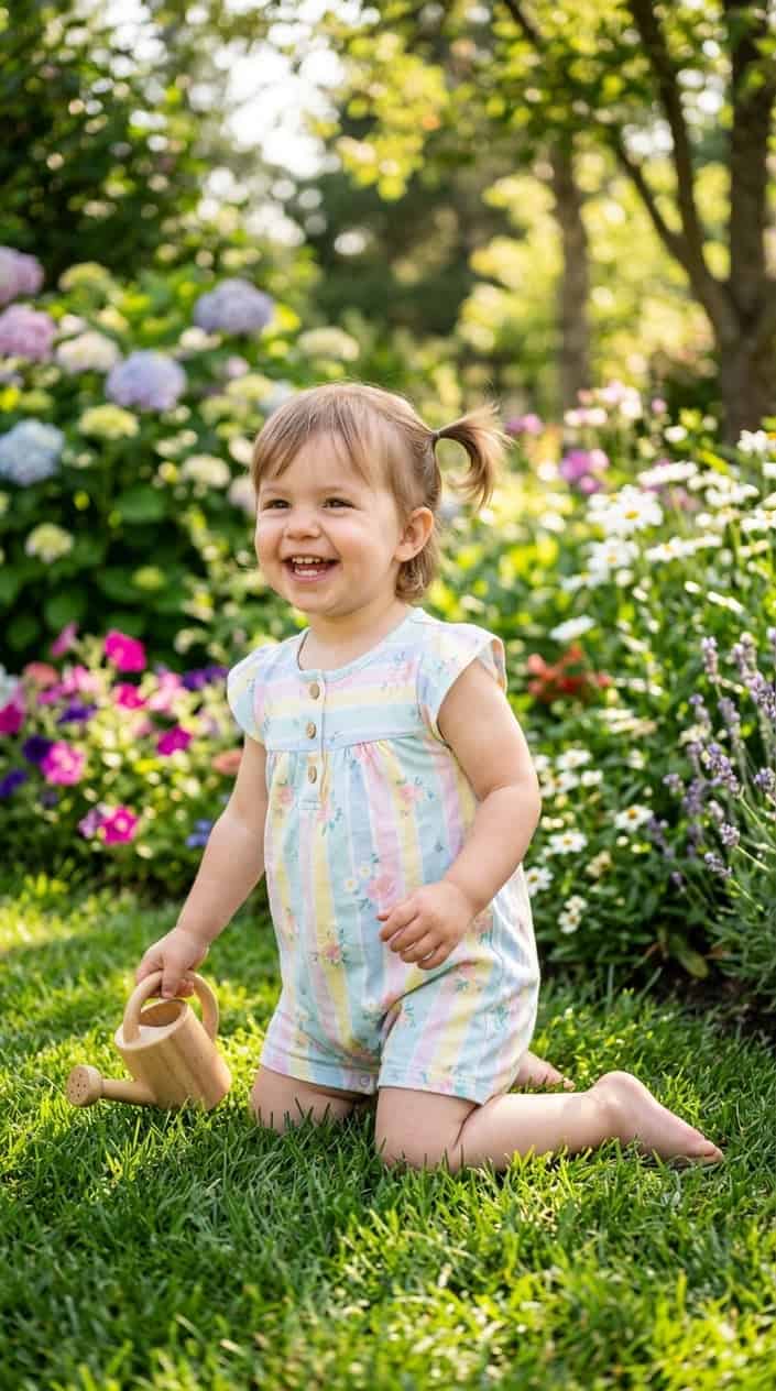 12 Cute Summer Dress Ideas for Toddler Girls Who Hate Wearing Dresses 3 A toddler girl playing outside on a sunny day wearing a cap-sleeve romper.