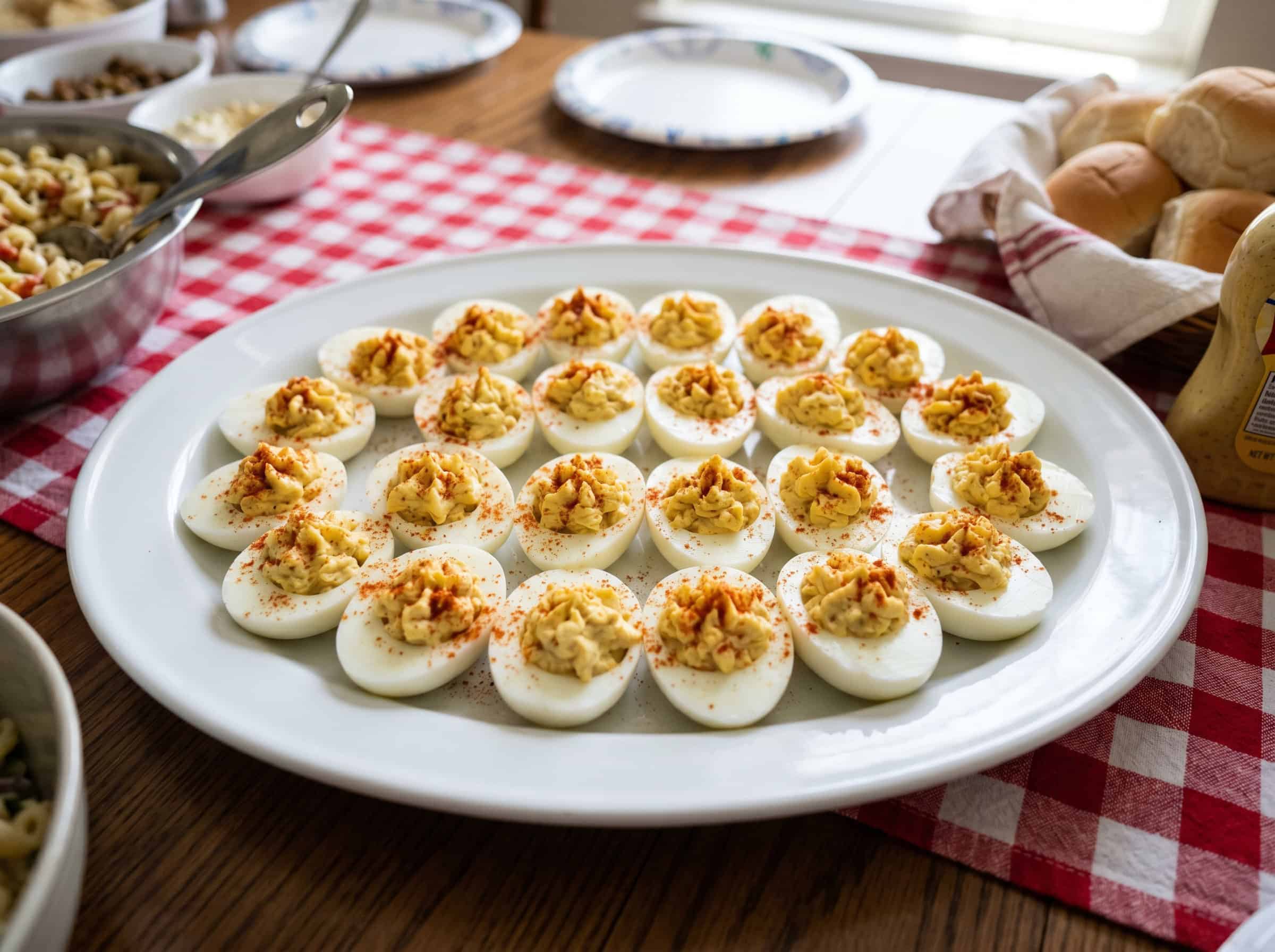 Potluck Deviled Eggs with Relish and Paprika