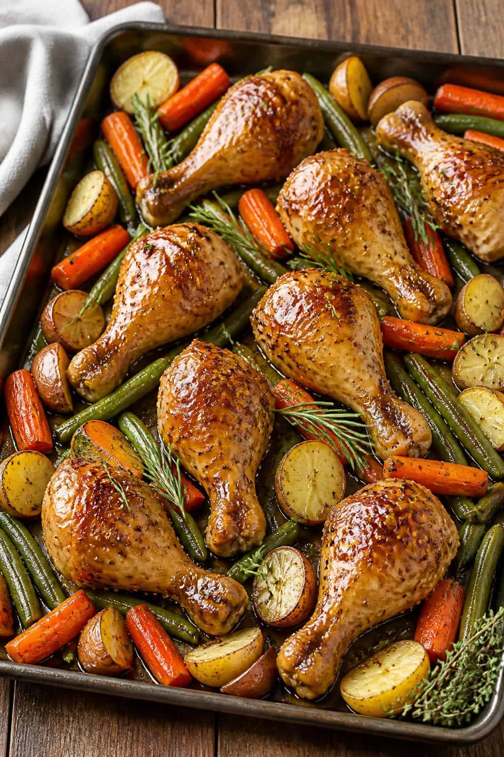Chicken Drumstick Recipes Kids Actually Eat 12 Caramelized maple mustard glazed chicken drumsticks on a foil-lined sheet pan with roasted root vegetables and a scattering of flat-leaf parsley.