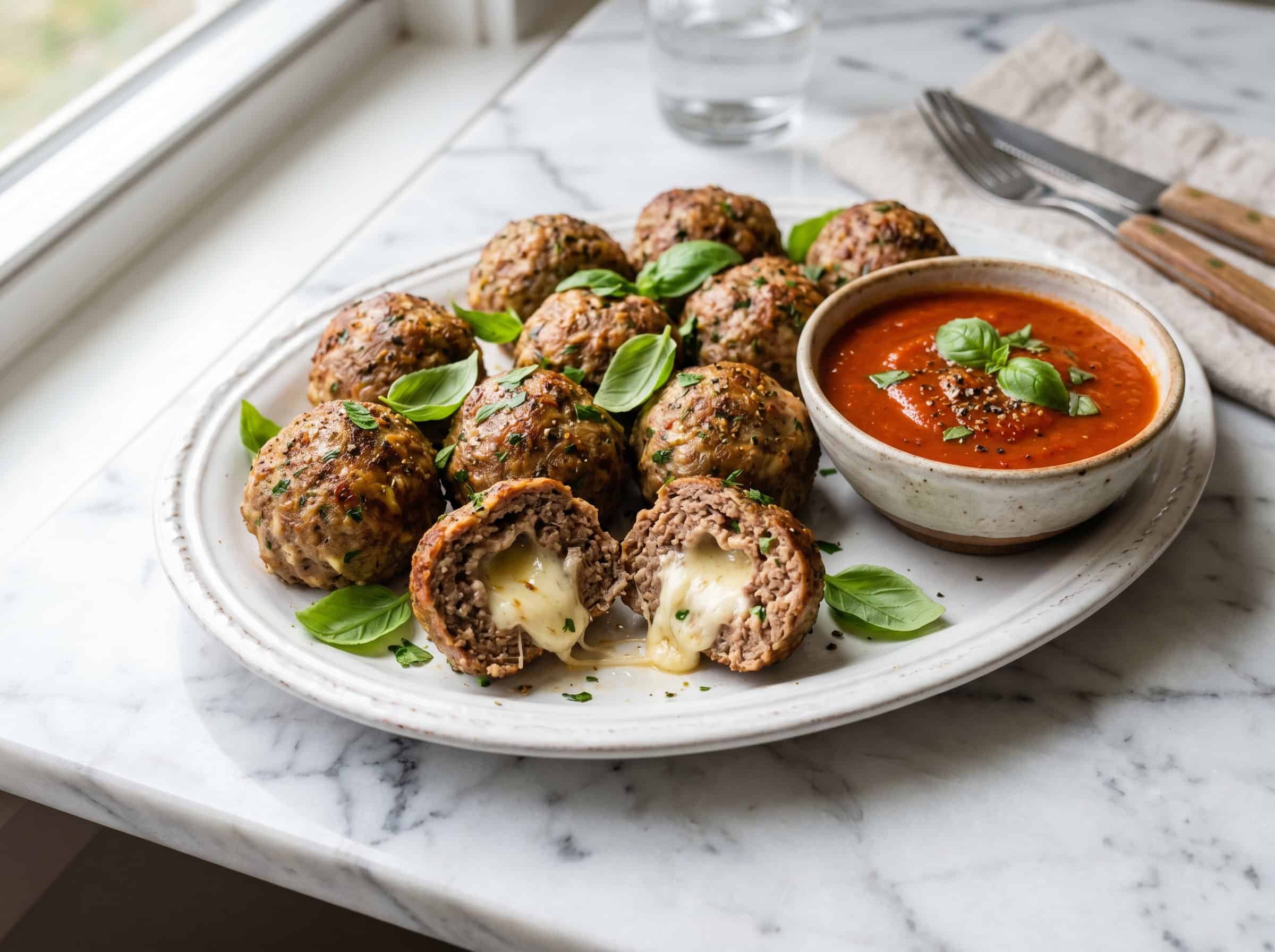 Mozzarella-Stuffed Beef Meatballs