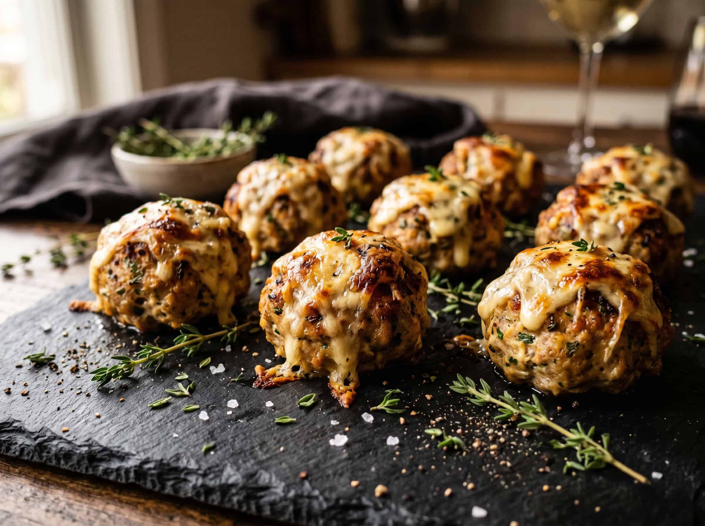 French Onion Stuffed Meatballs