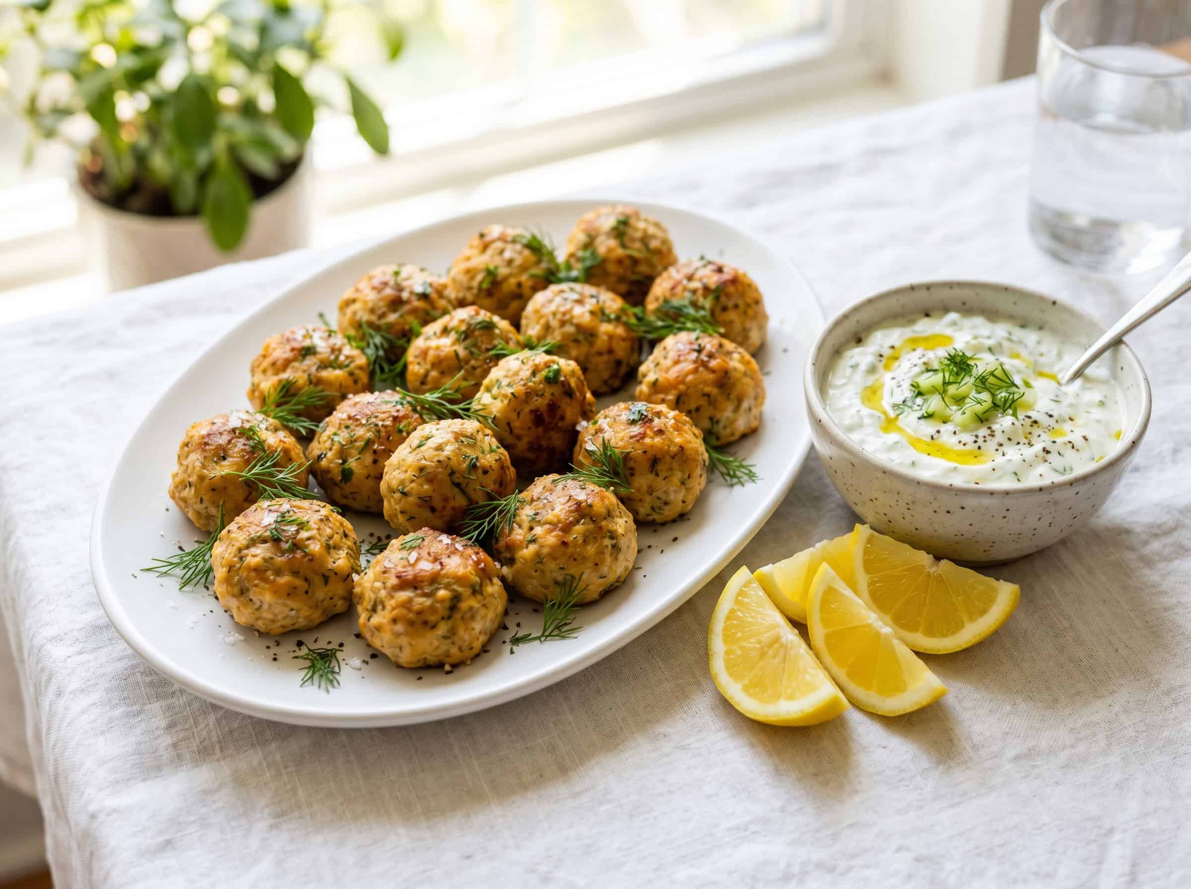 Baked Turkey Meatballs with Tzatziki