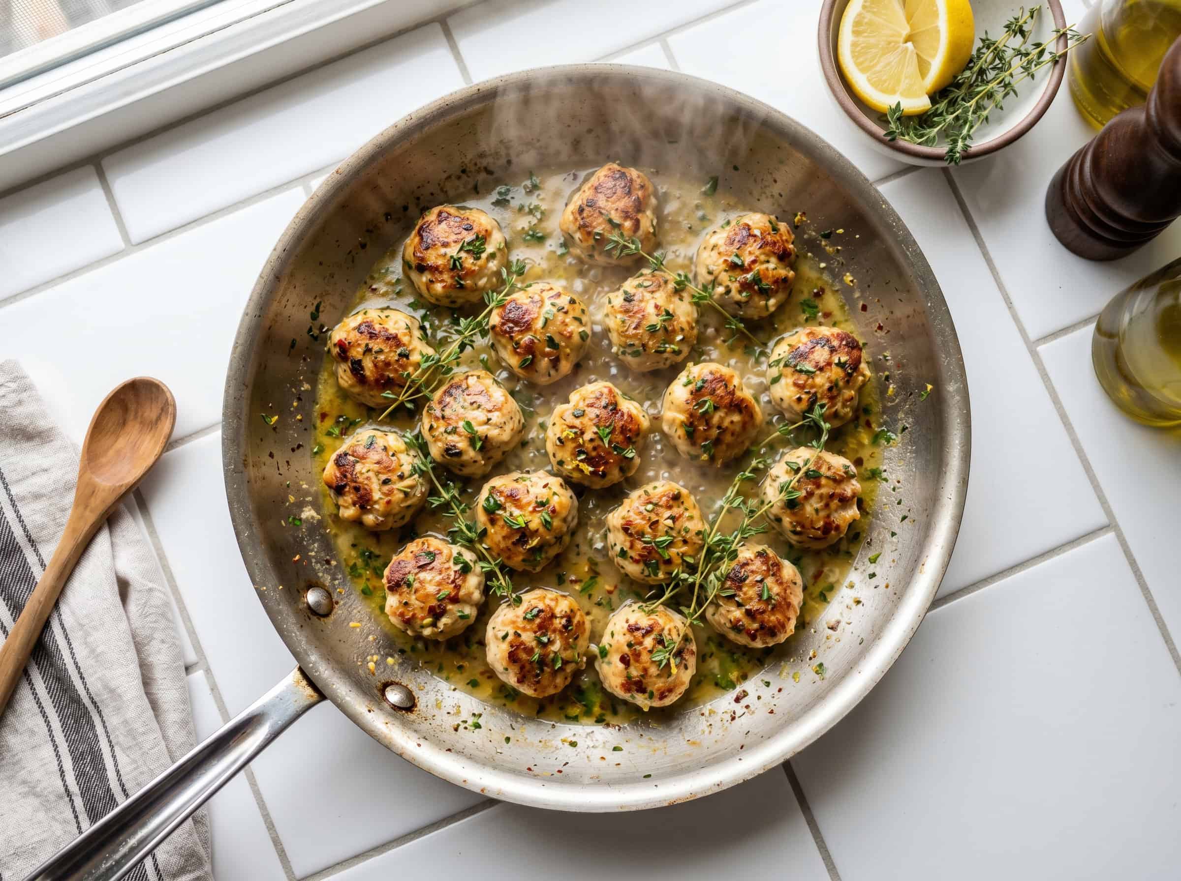 Chicken Meatballs with Lemon Herb Sauce