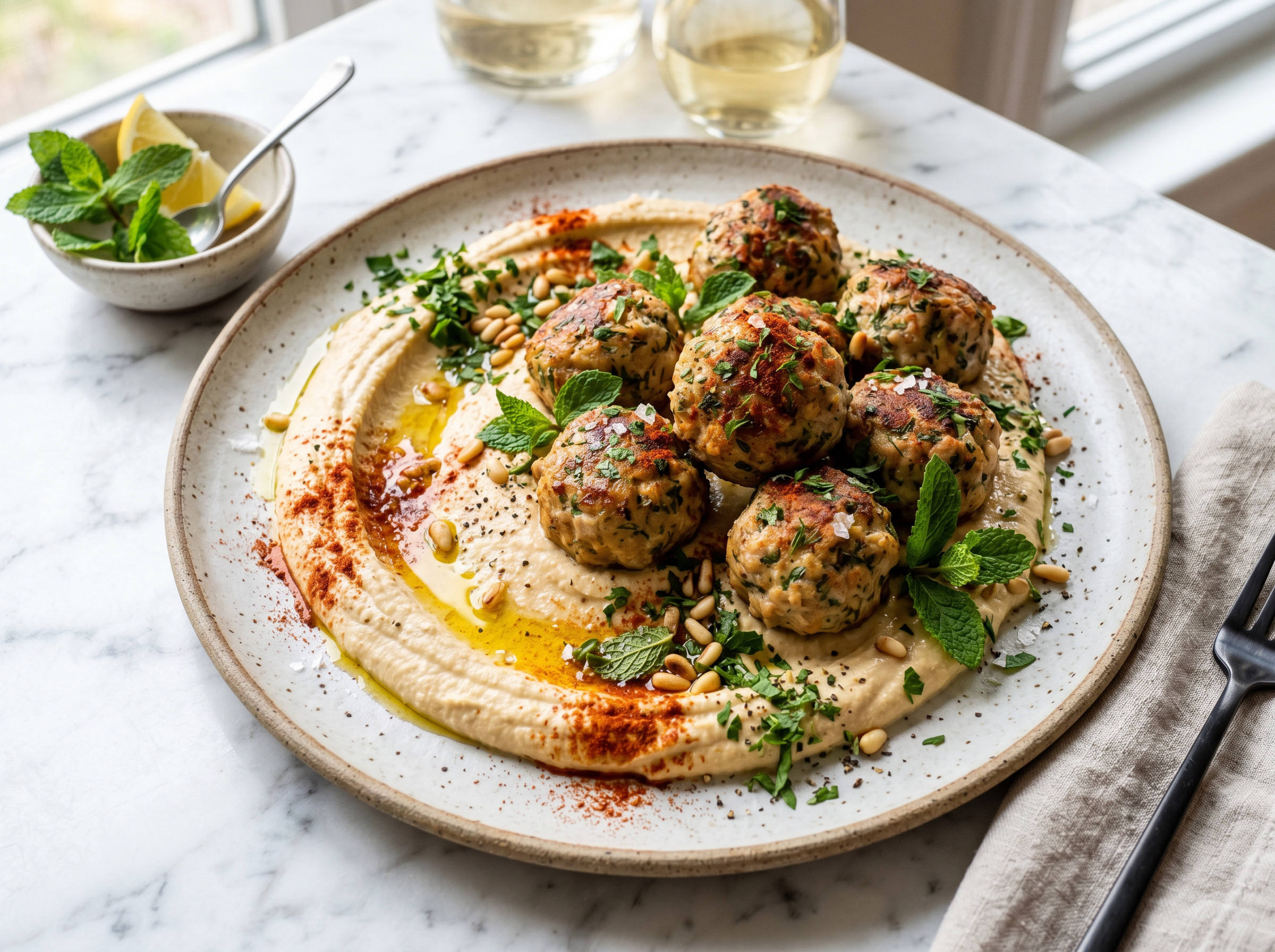 Mediterranean Turkey Meatballs with Hummus