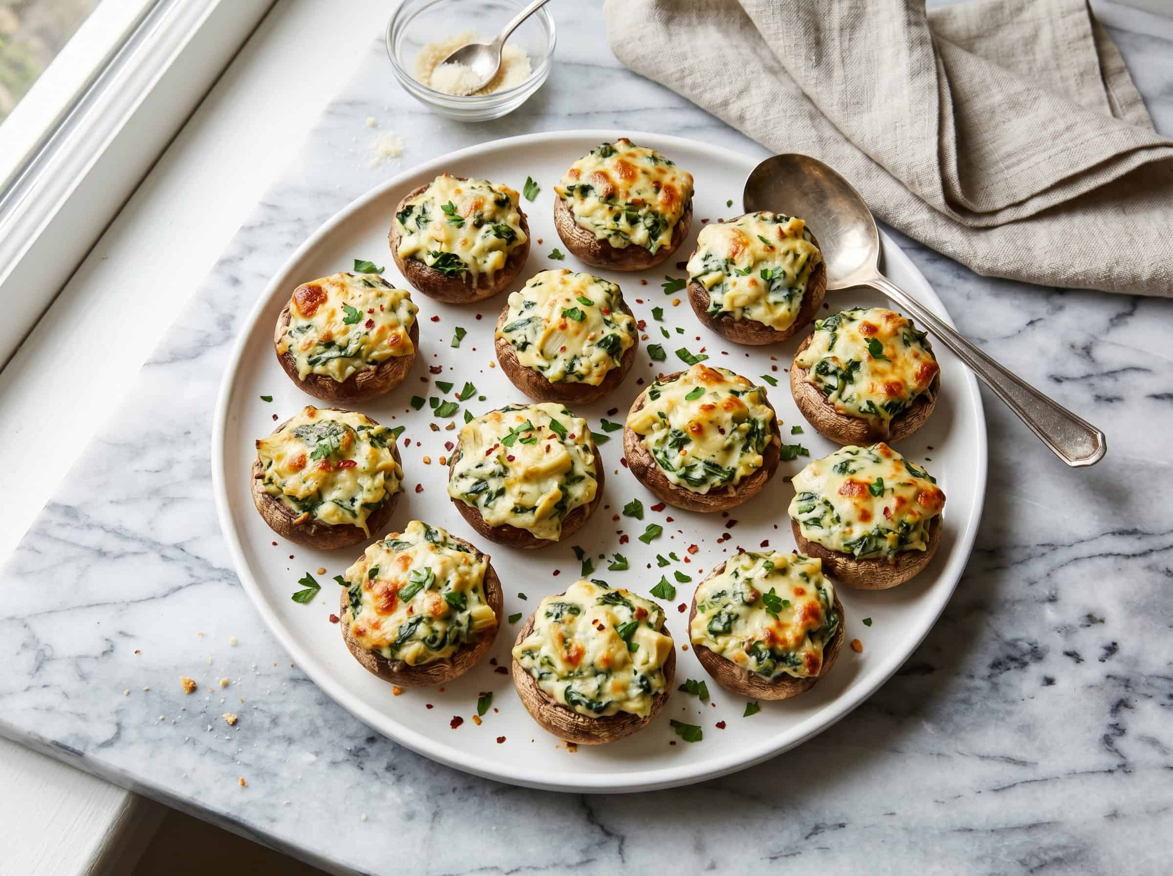Spinach Artichoke Stuffed Mushrooms