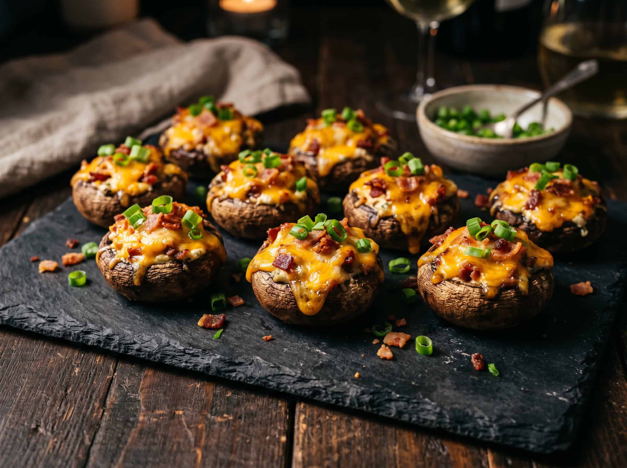 Bacon and Cheddar Stuffed Mushrooms
