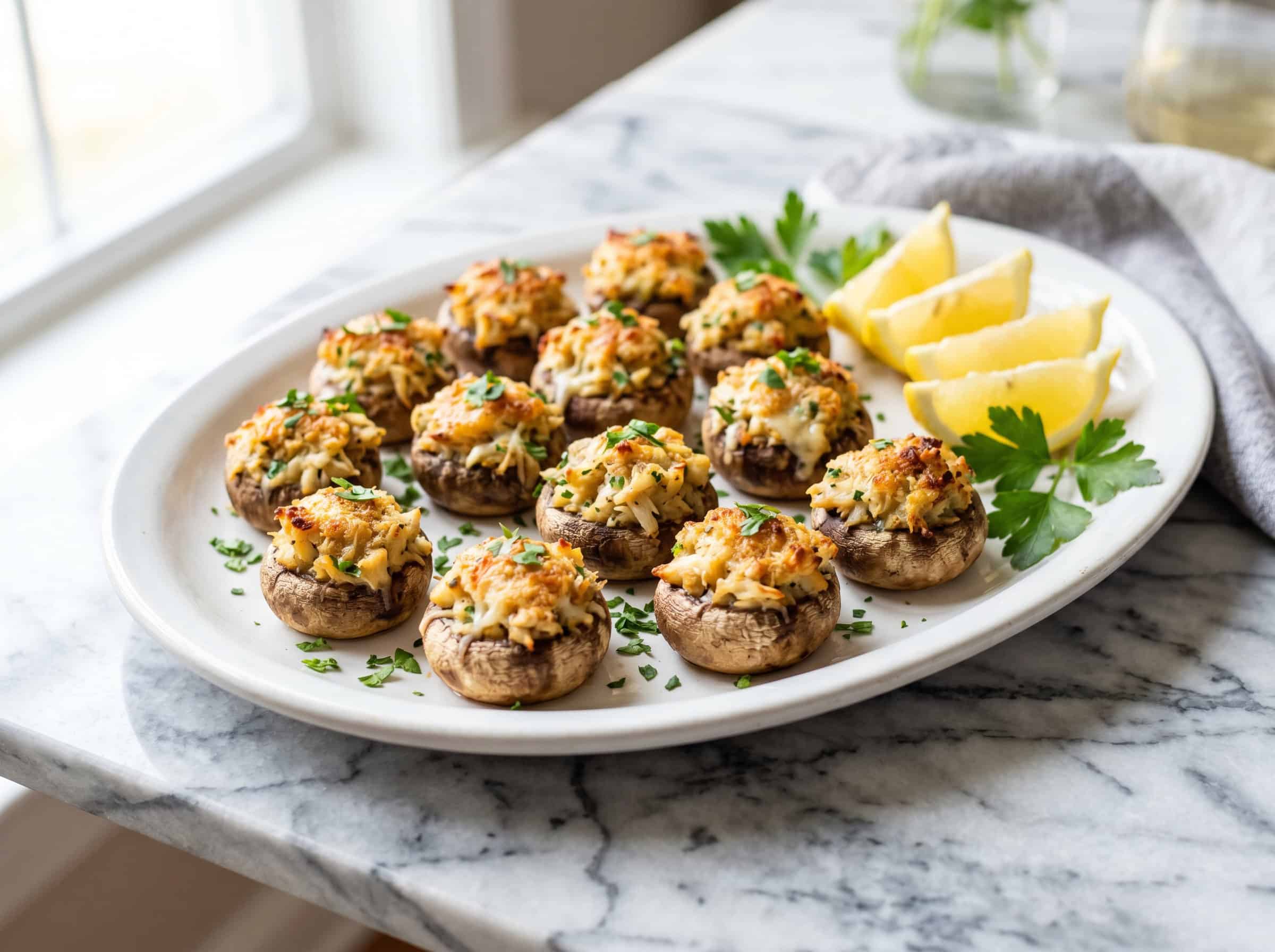 Crab Stuffed Mushrooms with Lemon Butter