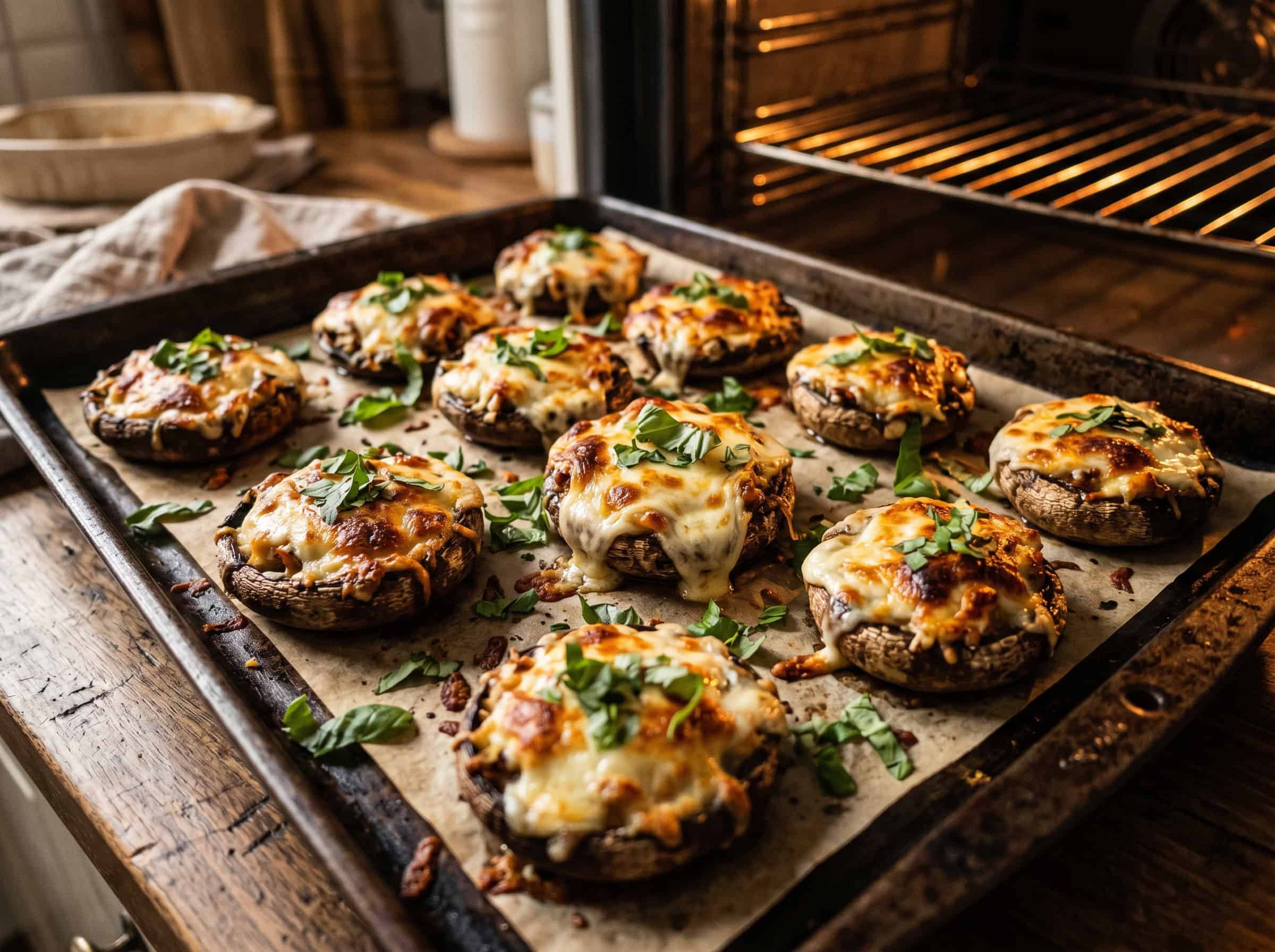 Three-Cheese Stuffed Mushrooms with Mozzarella, Ricotta, and Parmesan