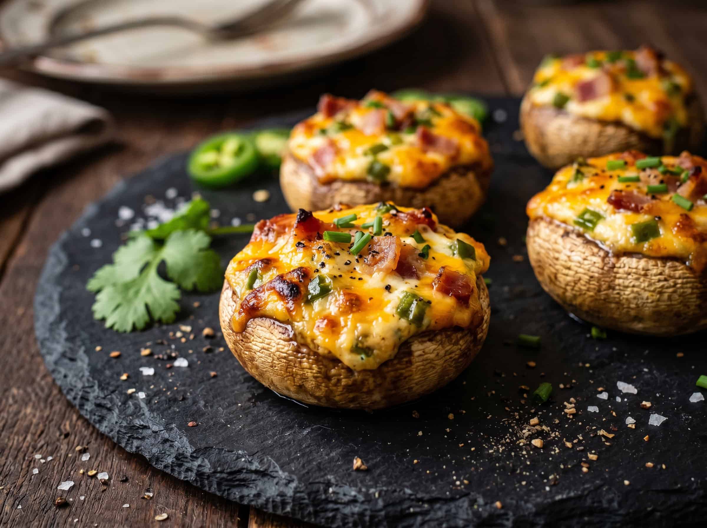 Keto Bacon Jalapeño Cream Cheese Stuffed Mushrooms