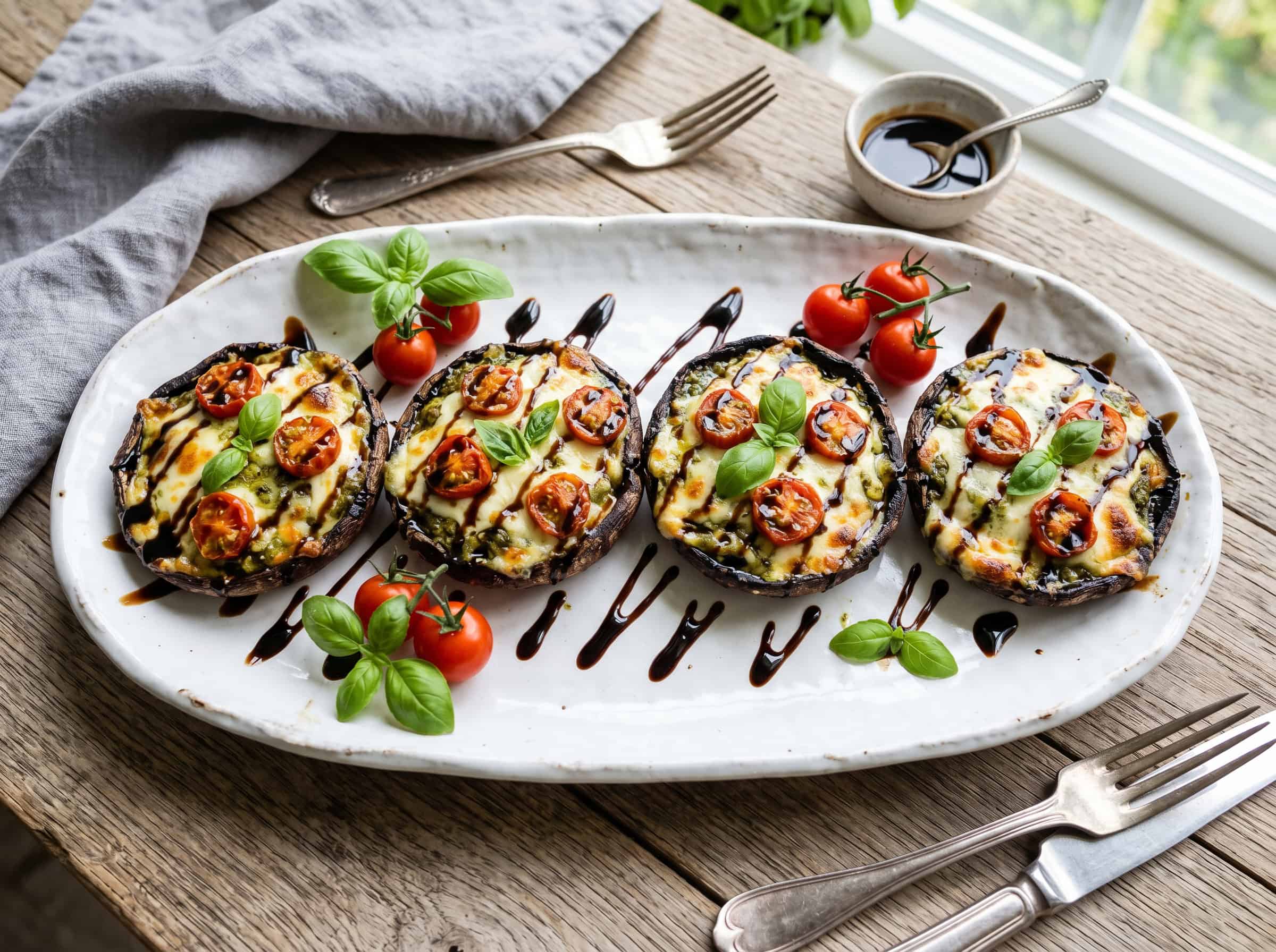 Pesto and Mozzarella Stuffed Portobello Mushrooms