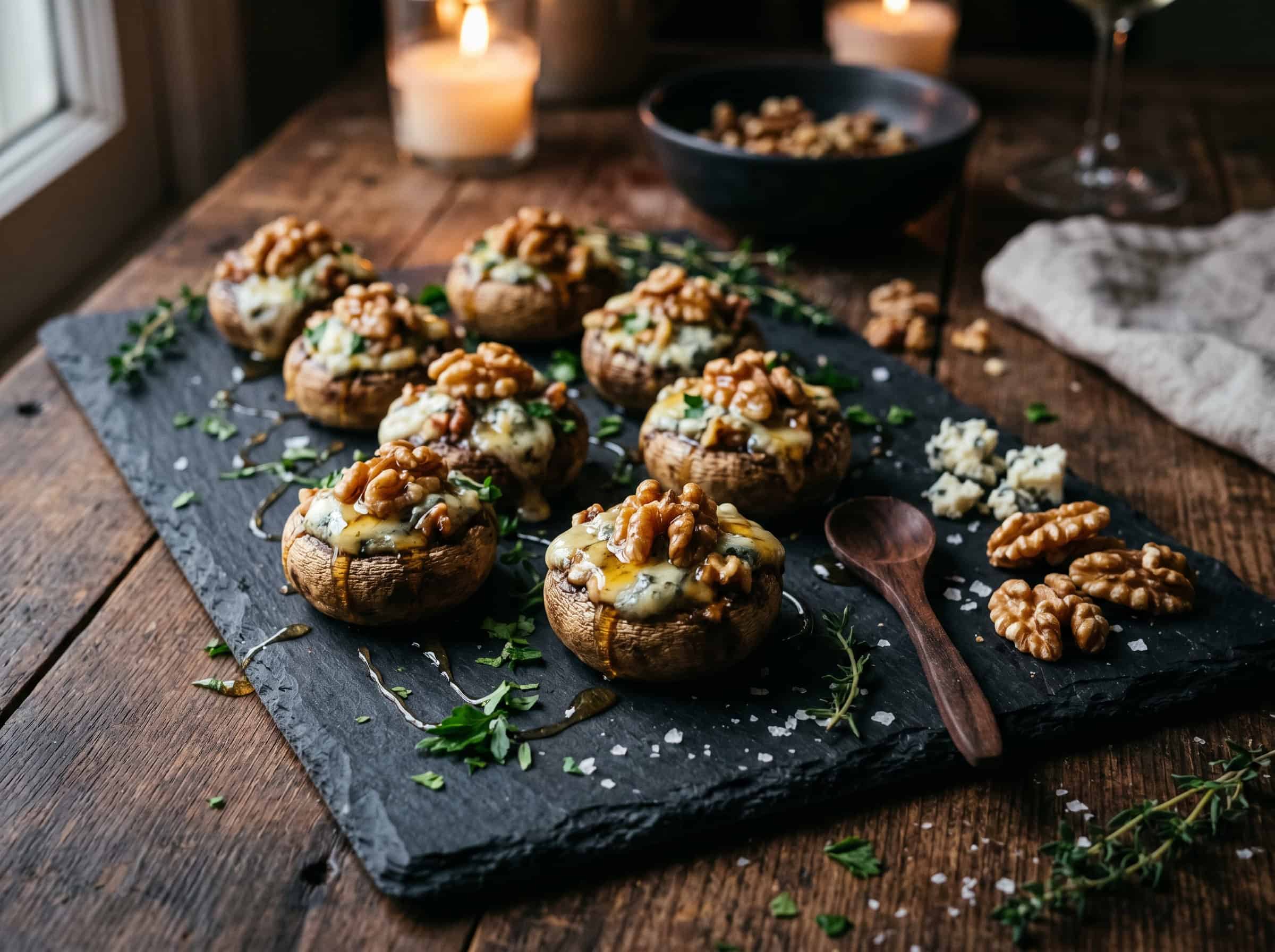 Blue Cheese and Walnut Stuffed Mushrooms