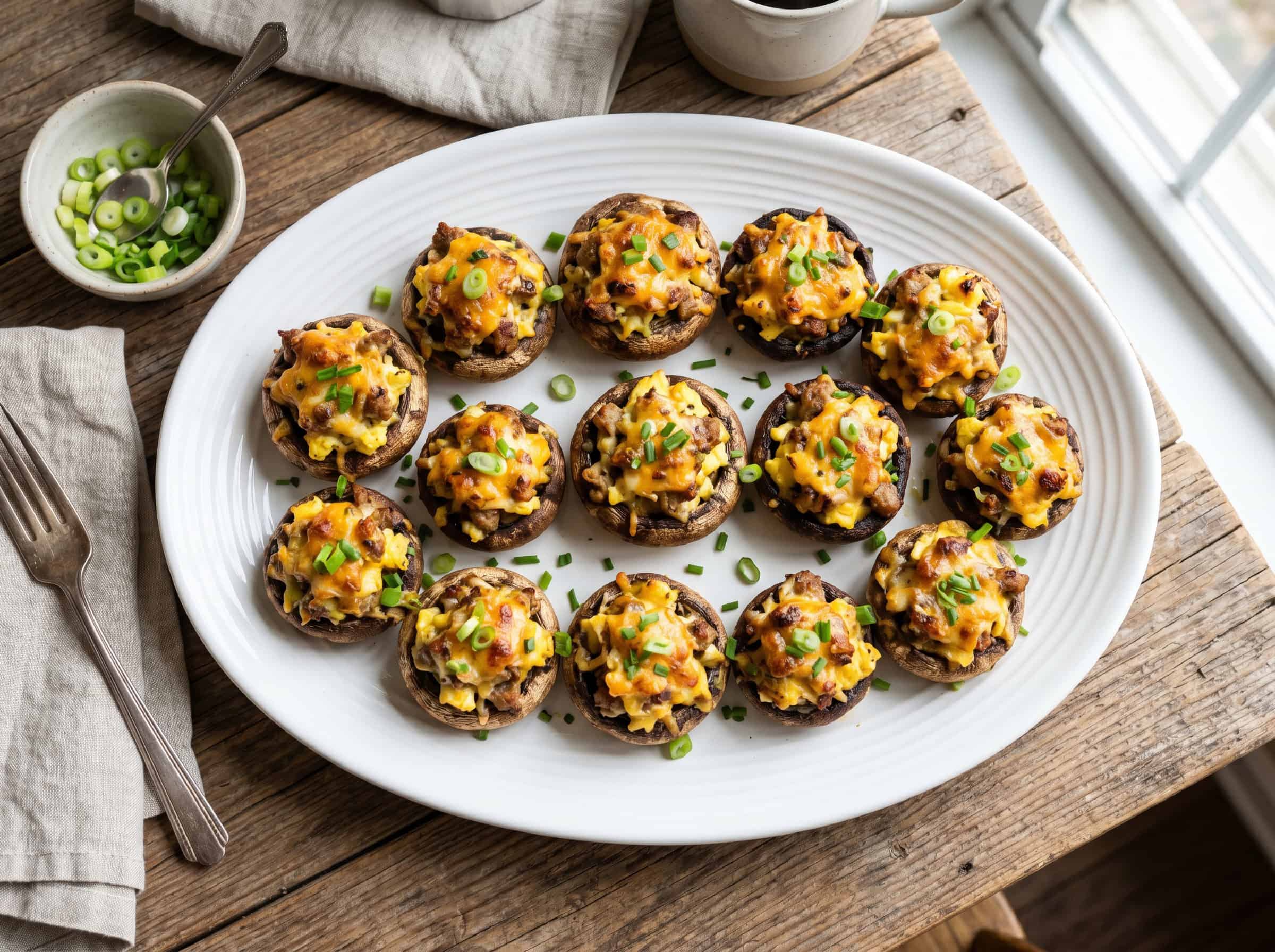 Breakfast Sausage and Egg Stuffed Mushrooms