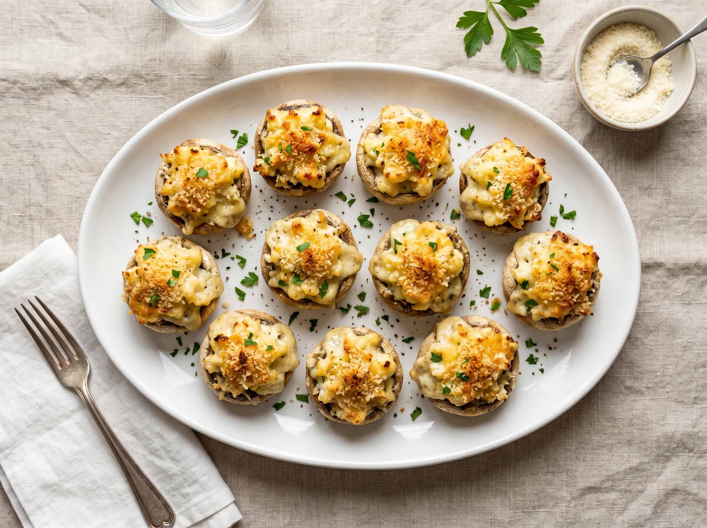 Vegetarian Cauliflower and Cheese Stuffed Mushrooms