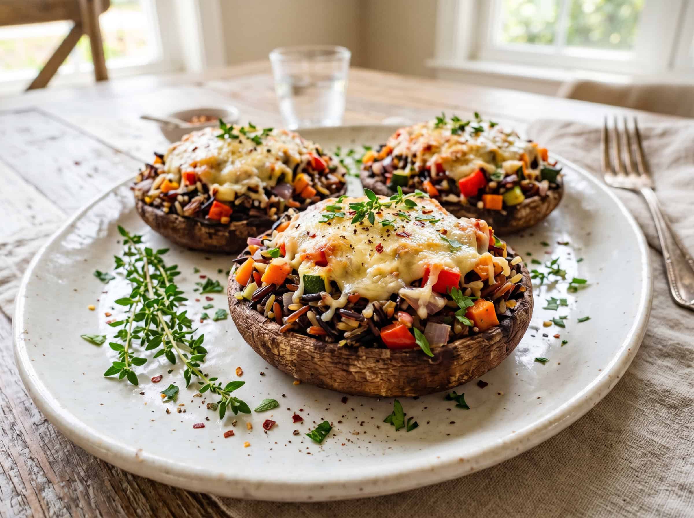 Wild Rice and Vegetable Stuffed Mushrooms