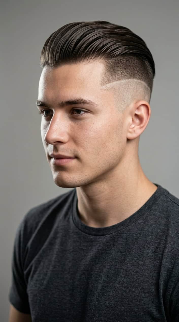 A young man with a slicked-back hairstyle and shaved sides, looking confidently at the camera against a plain background.
