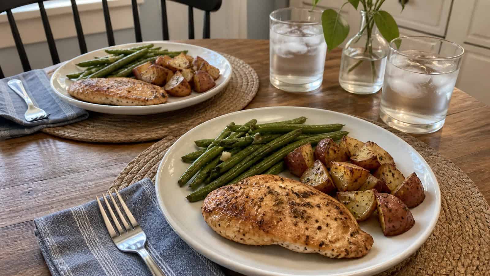 a simple dinner for two on a small kitchen table