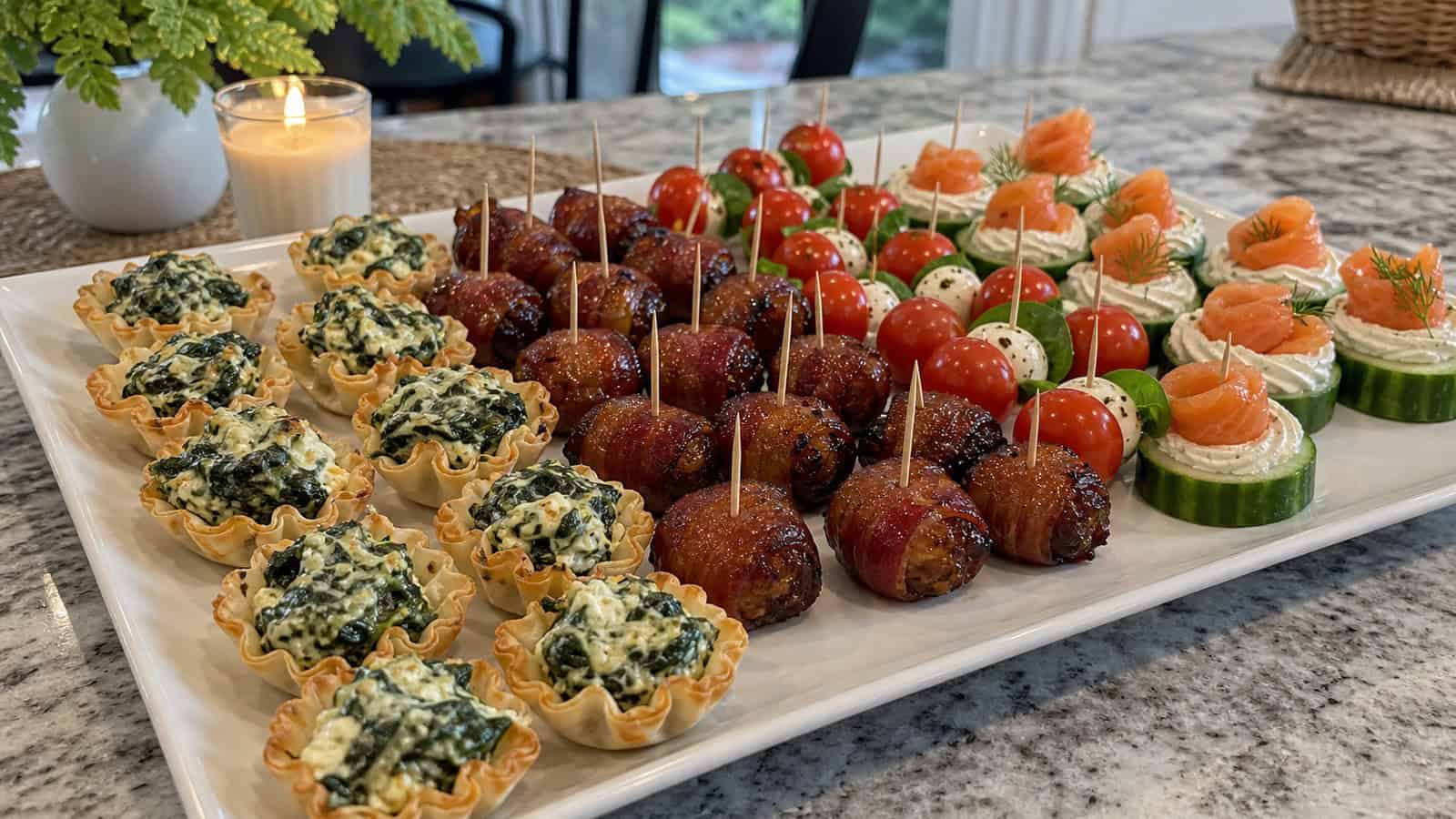 party appetizer bites on a large serving tray at home with no visible store logos or packaging
