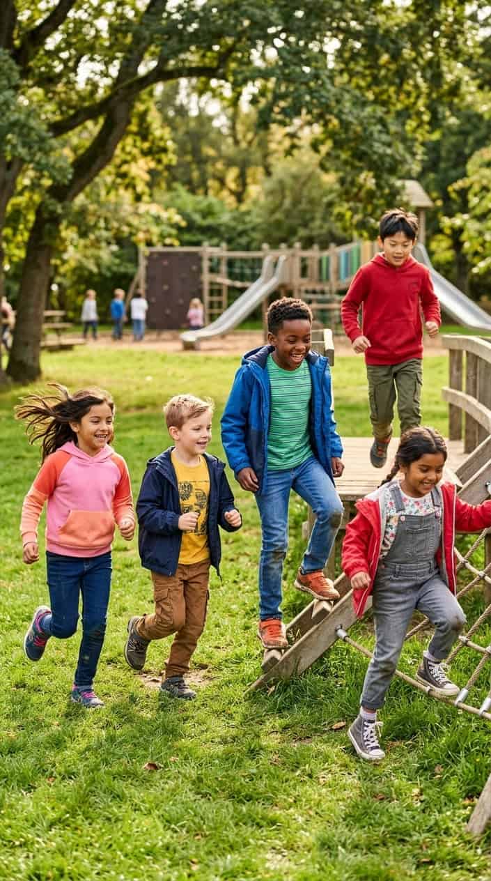 Durable Kids' Clothes for Everyday Wear 17 Children playing energetically outdoors wearing durable clothing that remains intact during active play.