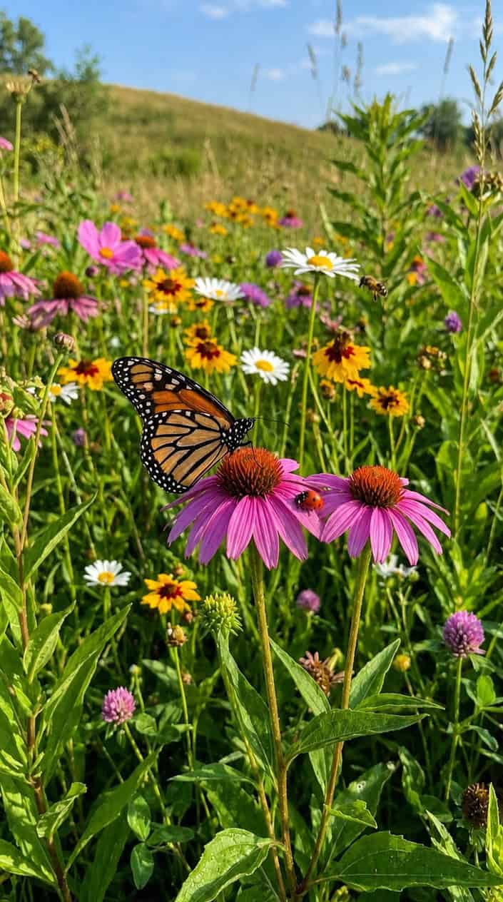 18 Kid-Friendly Outdoor Summer Activities for Tweens and Older Kids 20 Extreme close-up of bright yellow wildflowers with a small beetle visible on one petal, soft green leaves and blurred blue sky in the background.