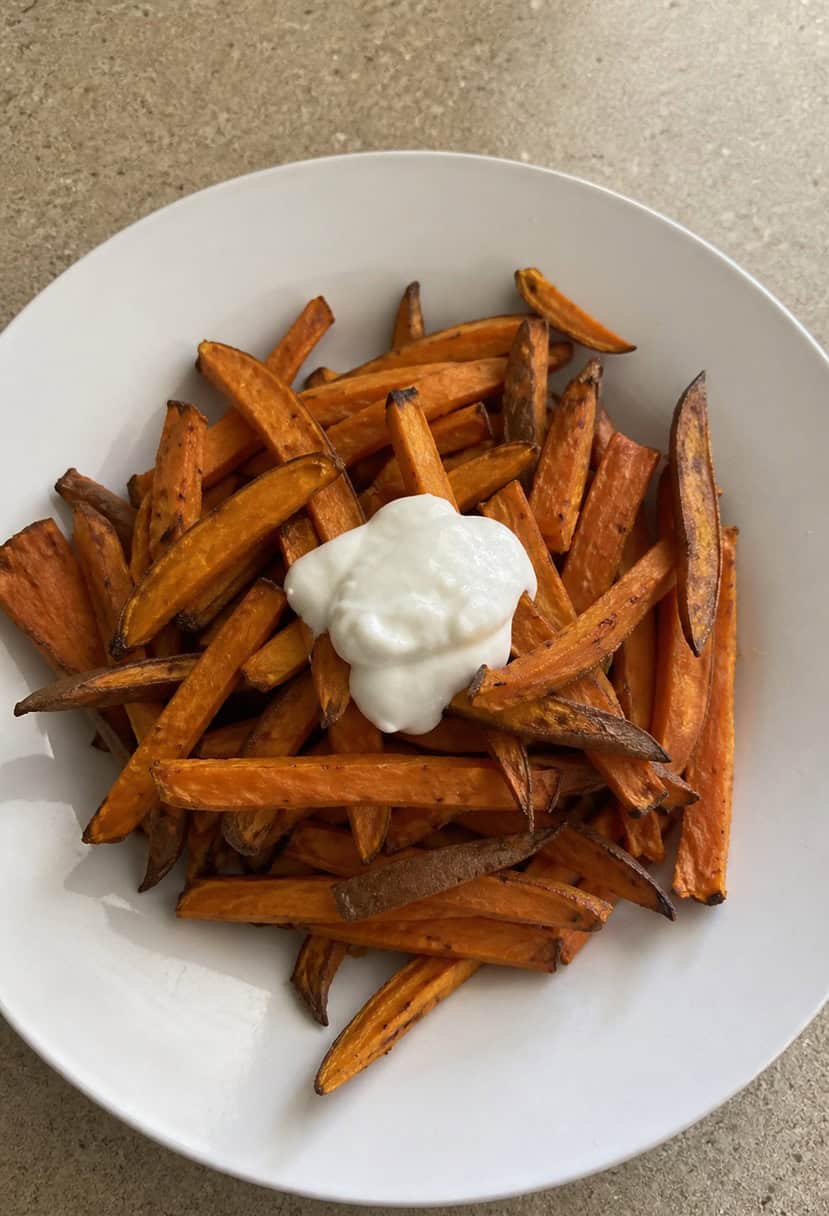 A plate of sweet potato fries surrounded by various potato recipes