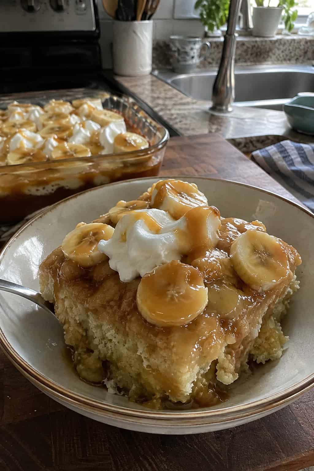 Banana Caramel Poke Cake