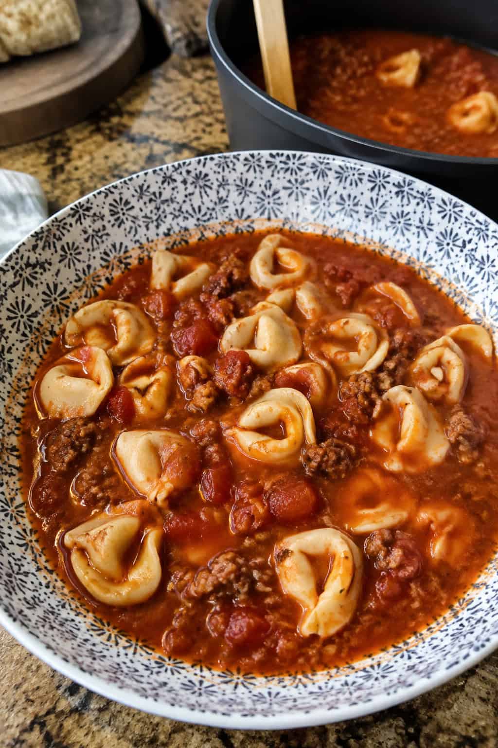 Beefy Tomato Tortellini Soup