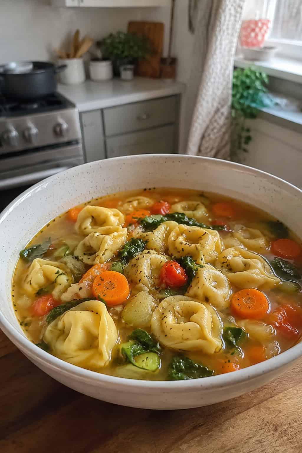 Garlic Butter Tortellini and Vegetable Soup