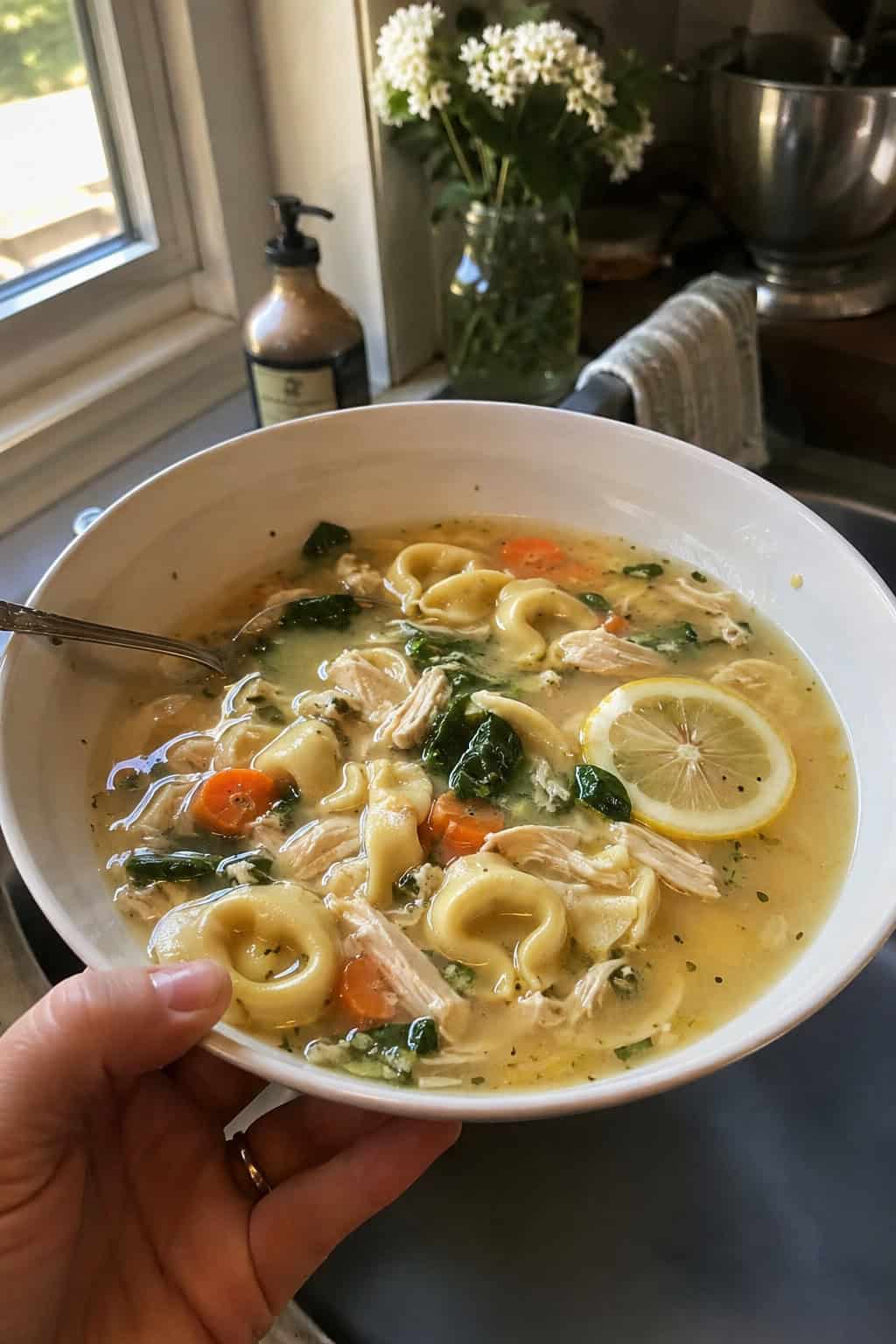 Lemon Chicken Tortellini Soup